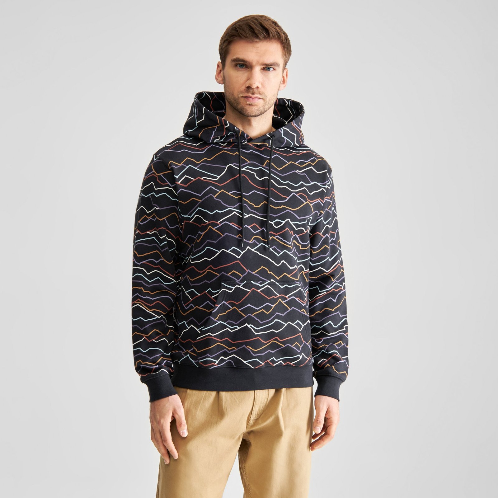 Hoodie Falun Line Mountains AOP Black