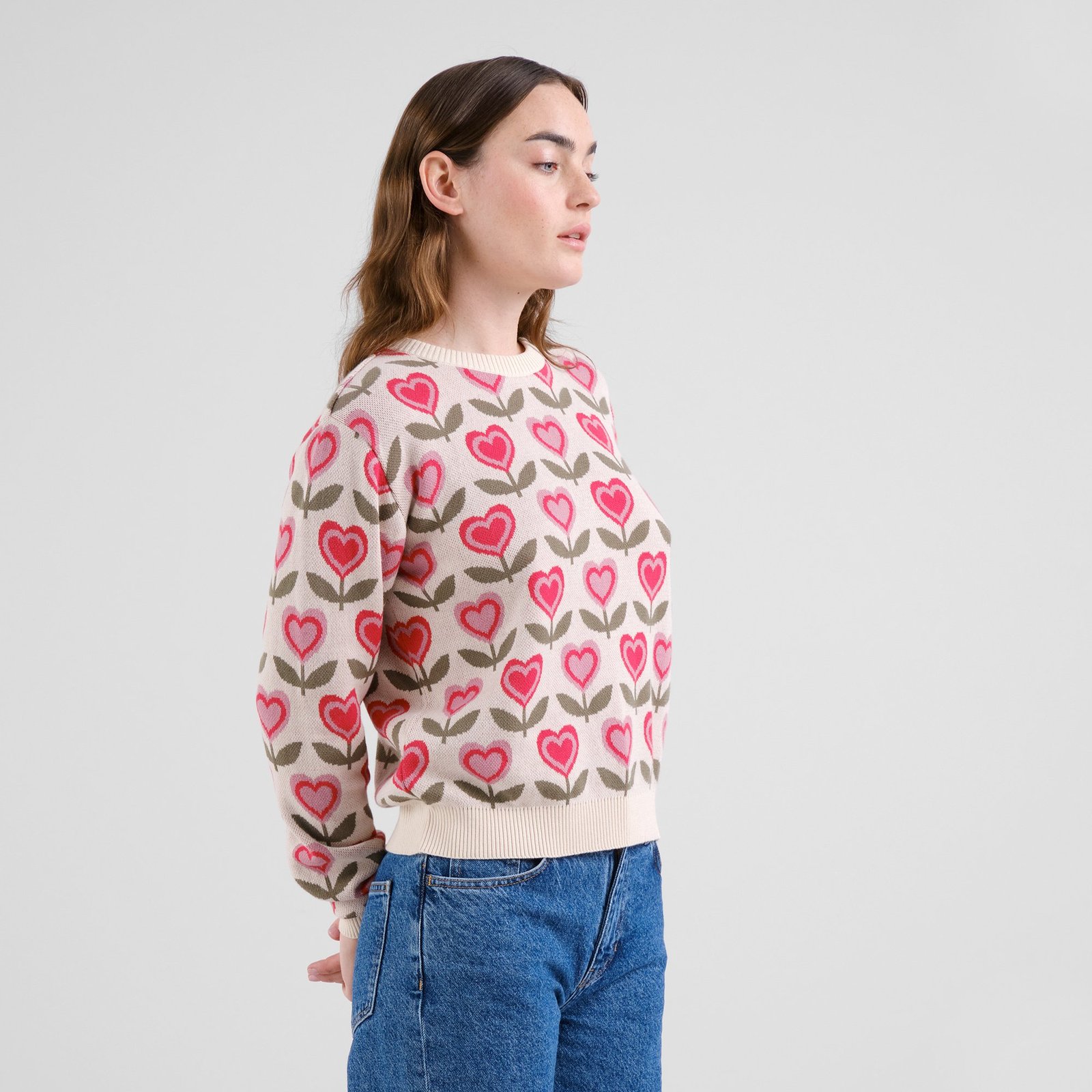 Sweater Arendal Love Flowers Vanilla White