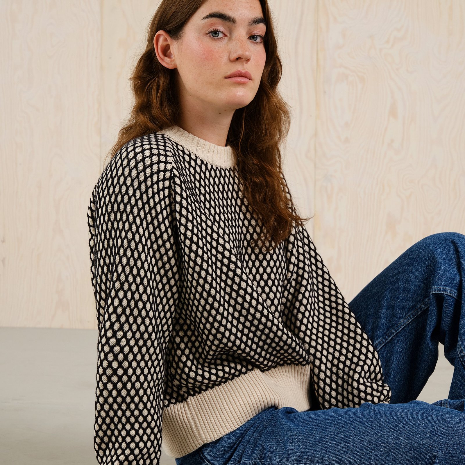 Sweater Husie Bubble Knit Black/Vanilla White