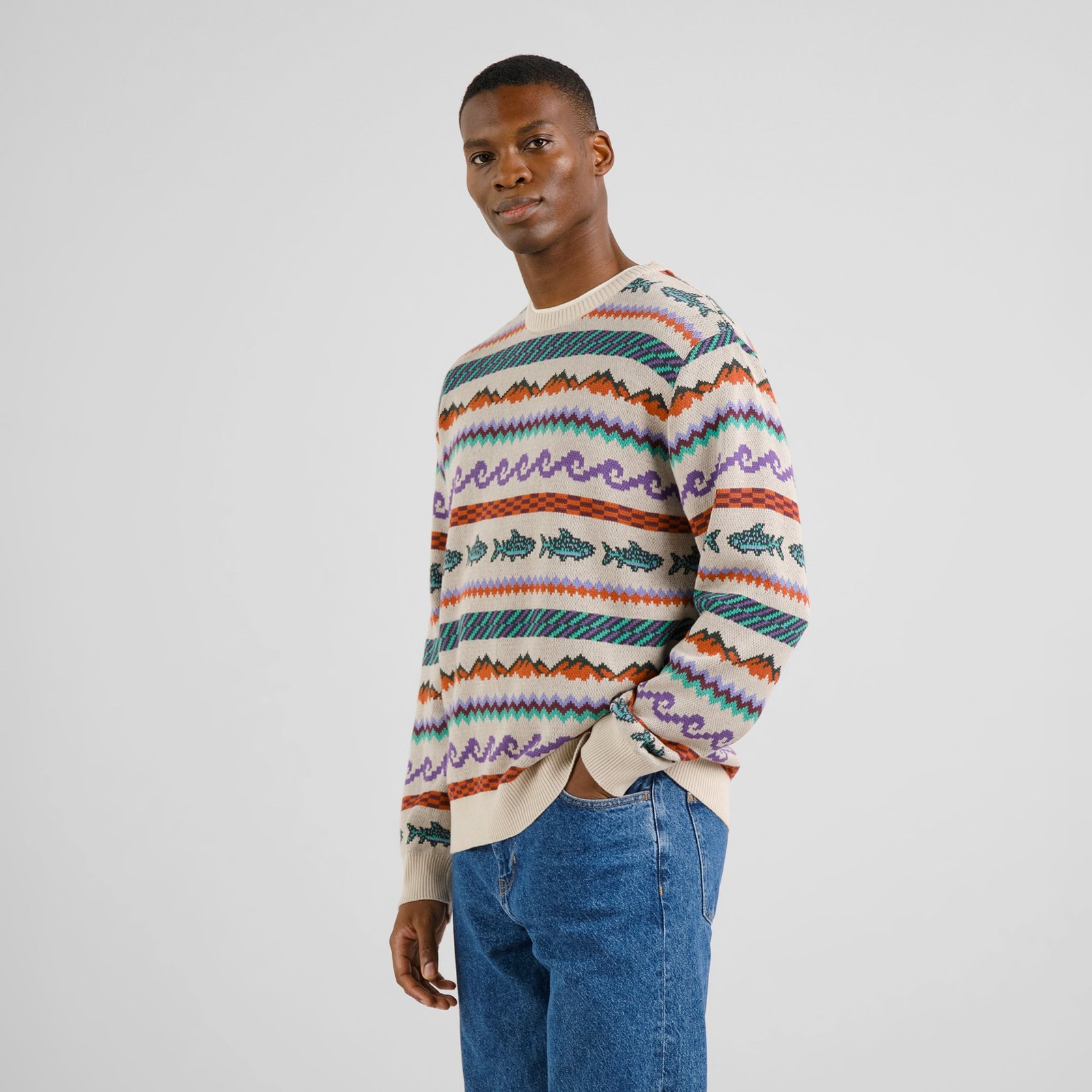 Sweater Mora Fair Isle Trout Oat White