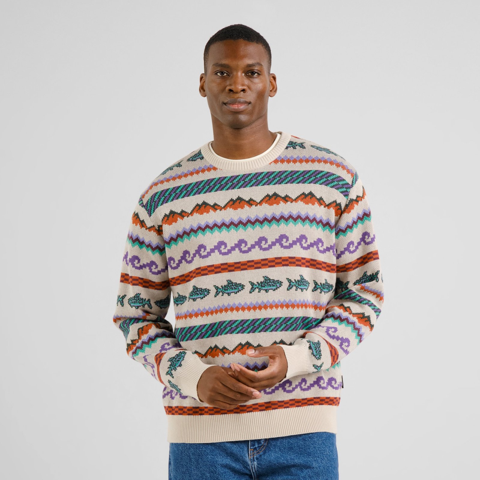 Sweater Mora Fair Isle Trout Oat White