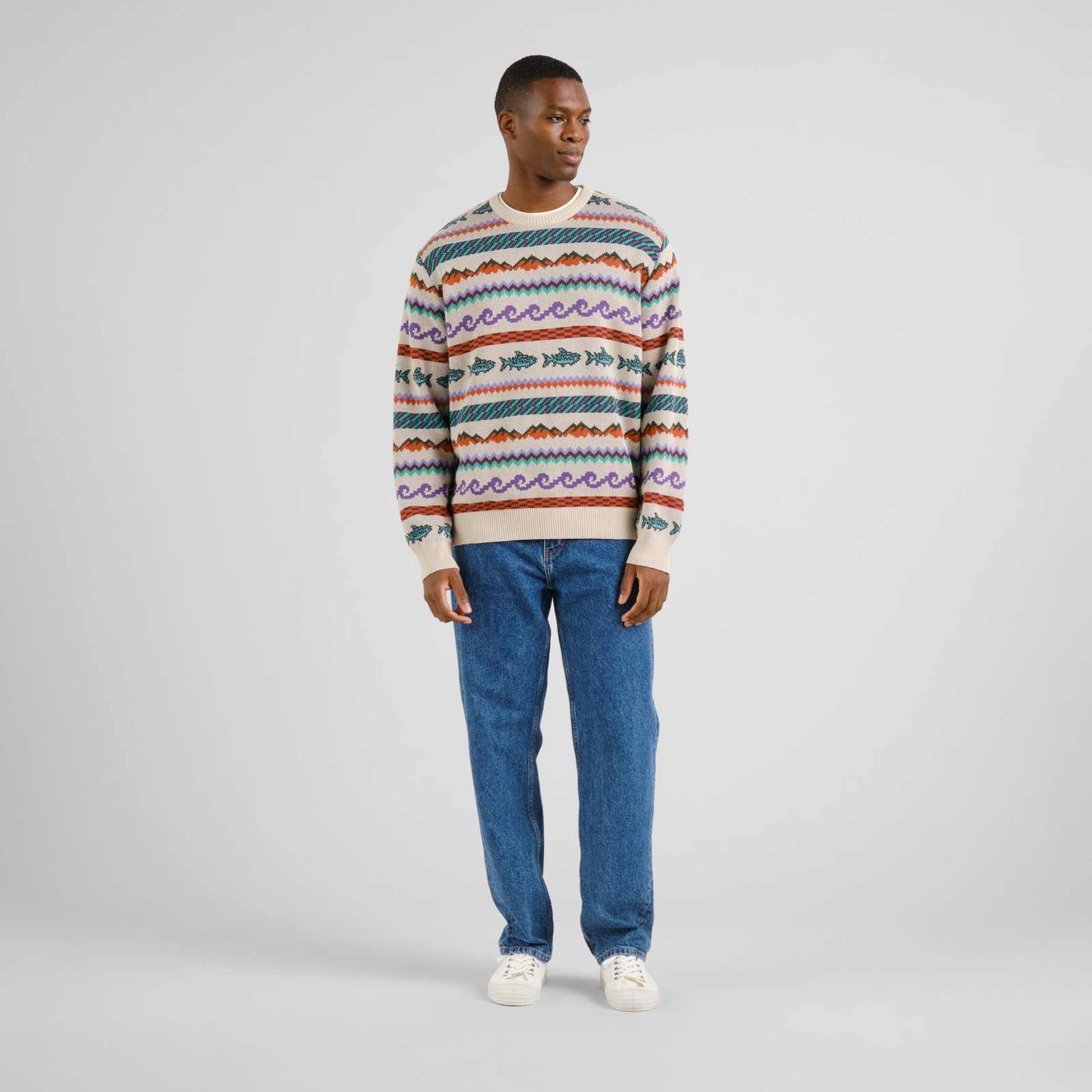 Sweater Mora Fair Isle Trout Oat White