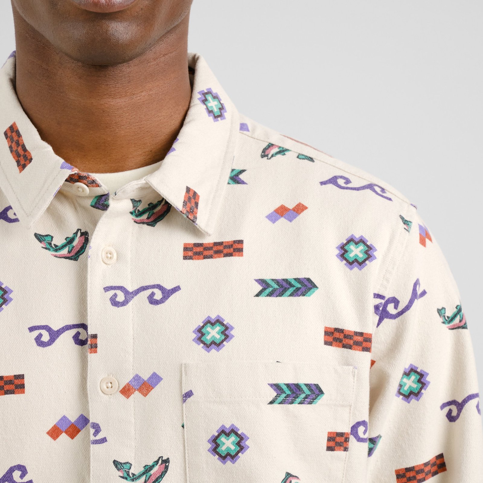 Shirt Rute Flannel Trout and Waves Oat White