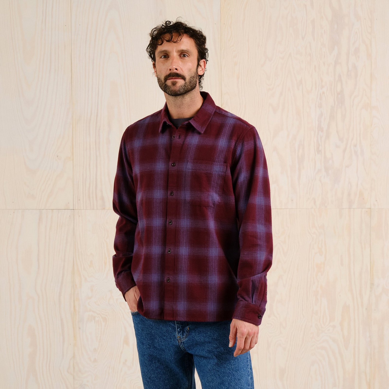 Shirt Rute Flannel Shadow Check Fig Red