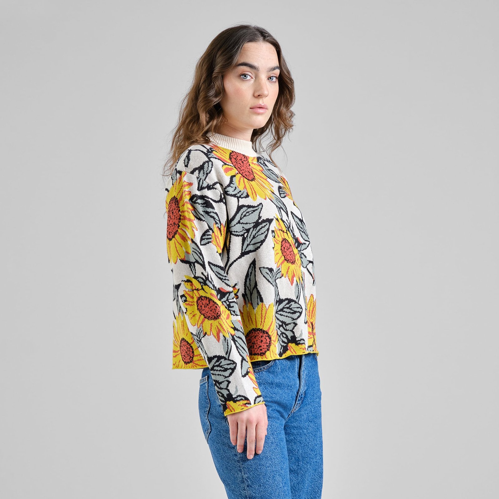 Sweater Limhamn Sunflower AOP Vanilla White