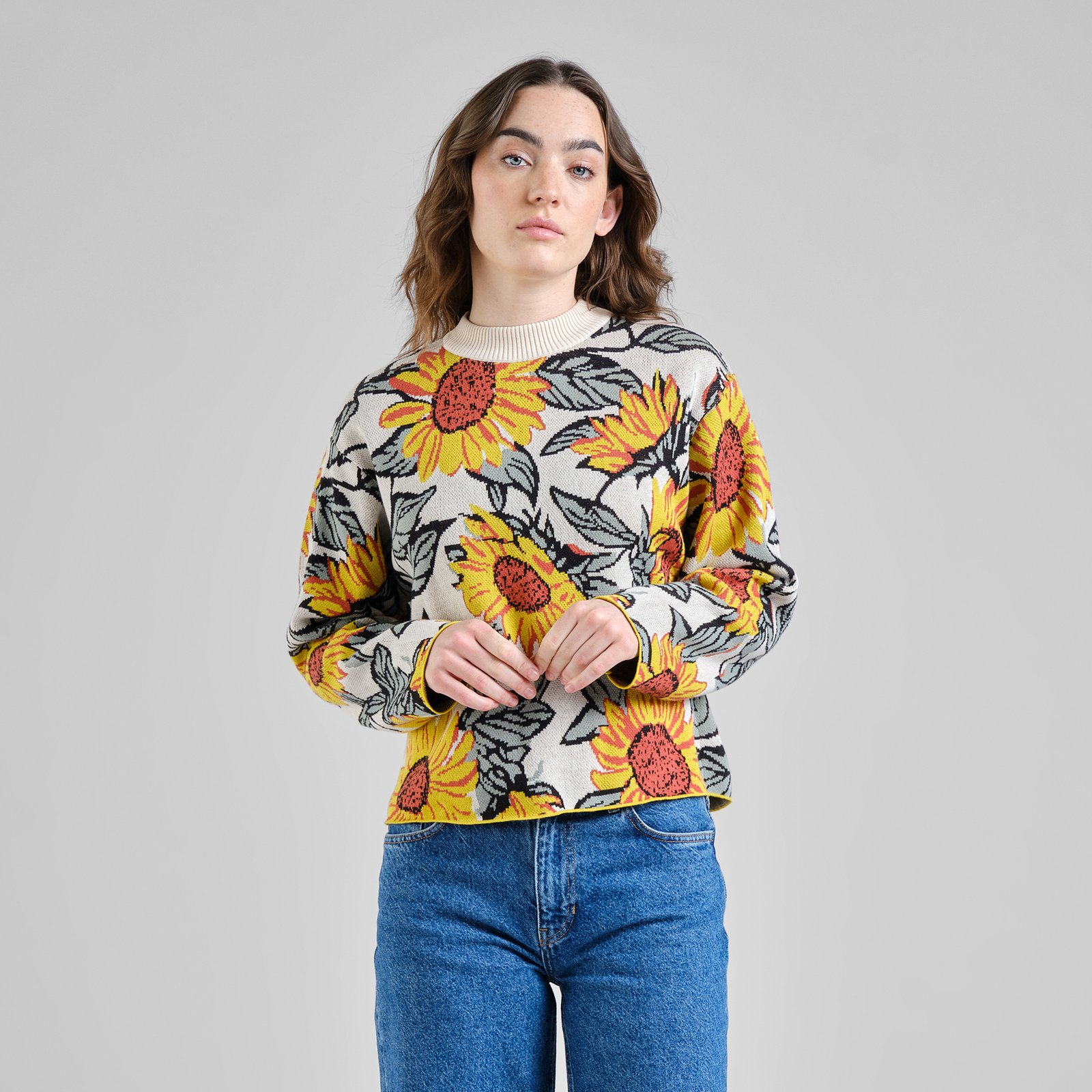 Sweater Limhamn Sunflower AOP Vanilla White