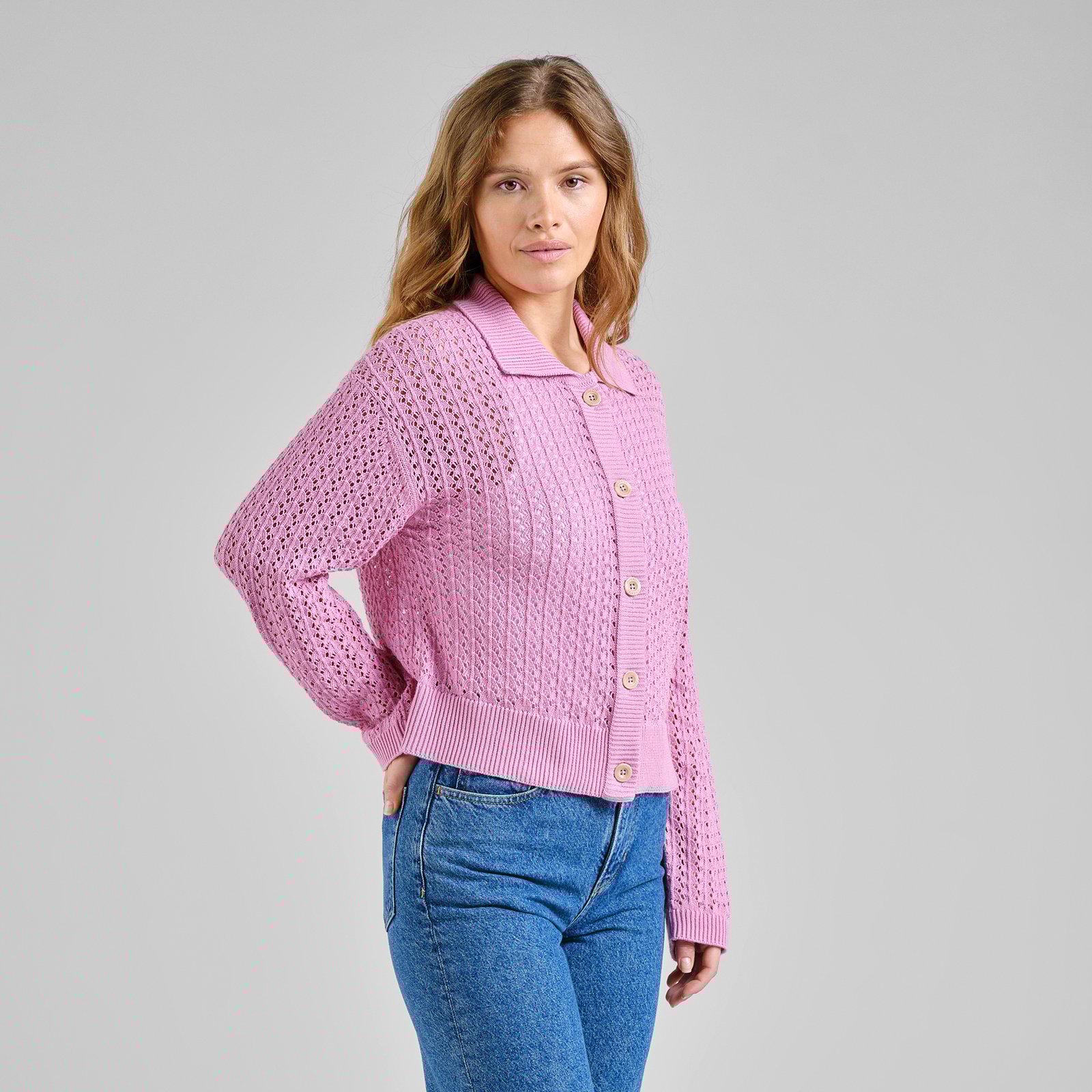 Knitted Cardigan Rosendal Crochet Moonlite Pink