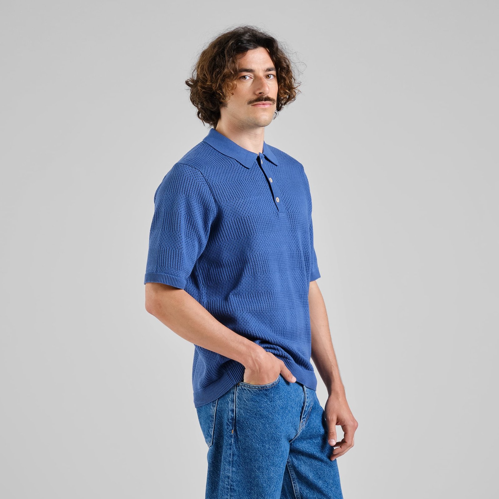 Knitted Polo Nogersund True Blue