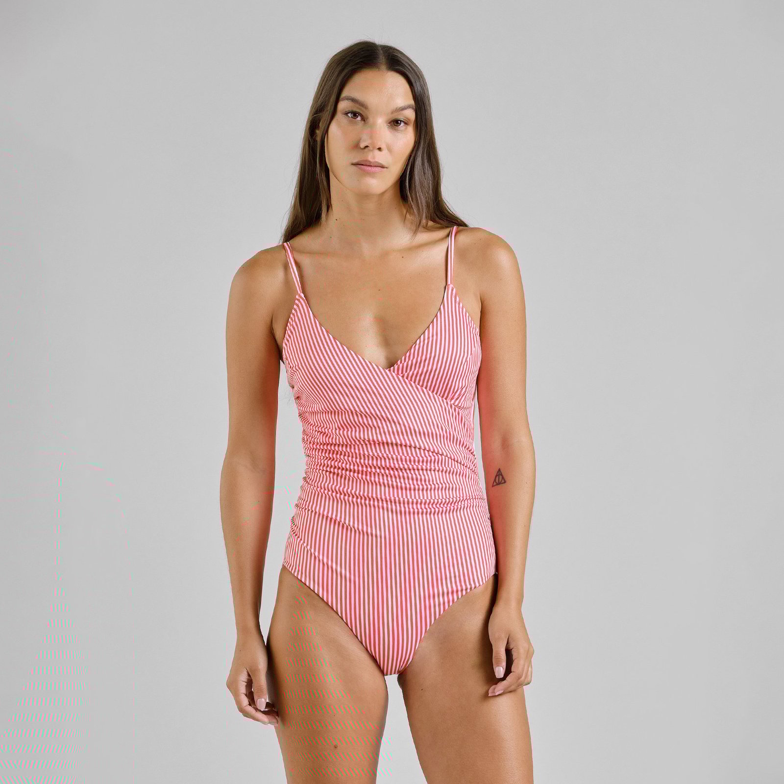 Wrap Swimsuit Klinte Thin Stripe Grenadine Red