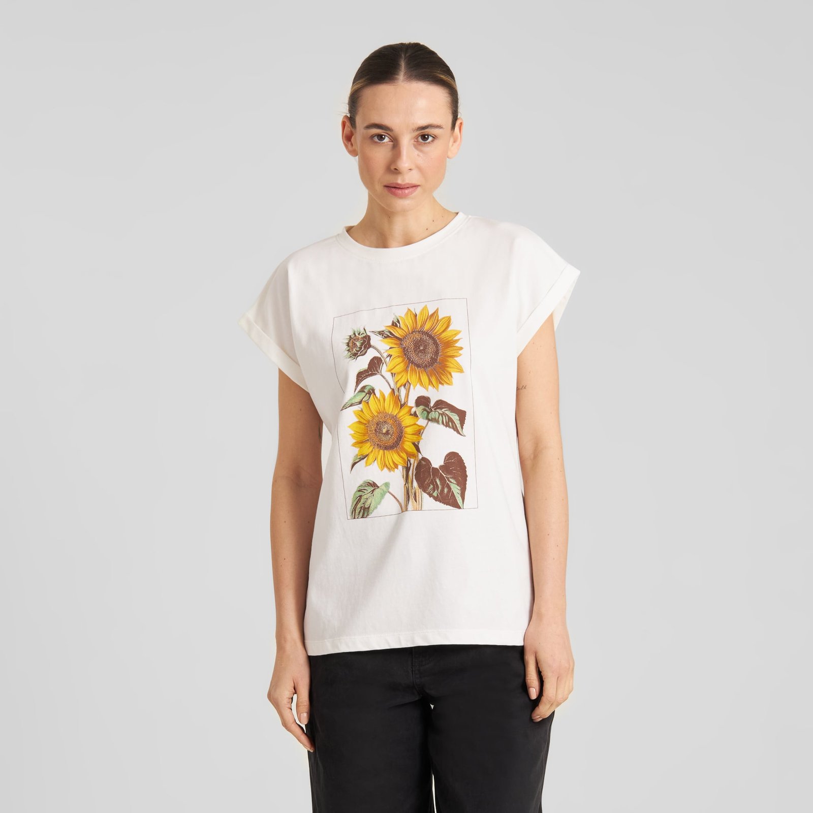 T-shirt Visby Printed Sunflowers Off-White