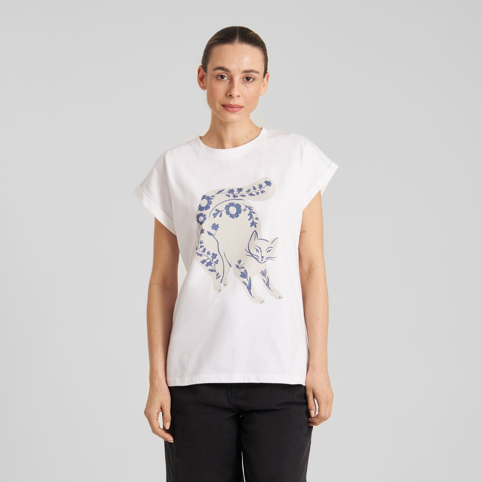 T-shirt Visby Flower Cat White
