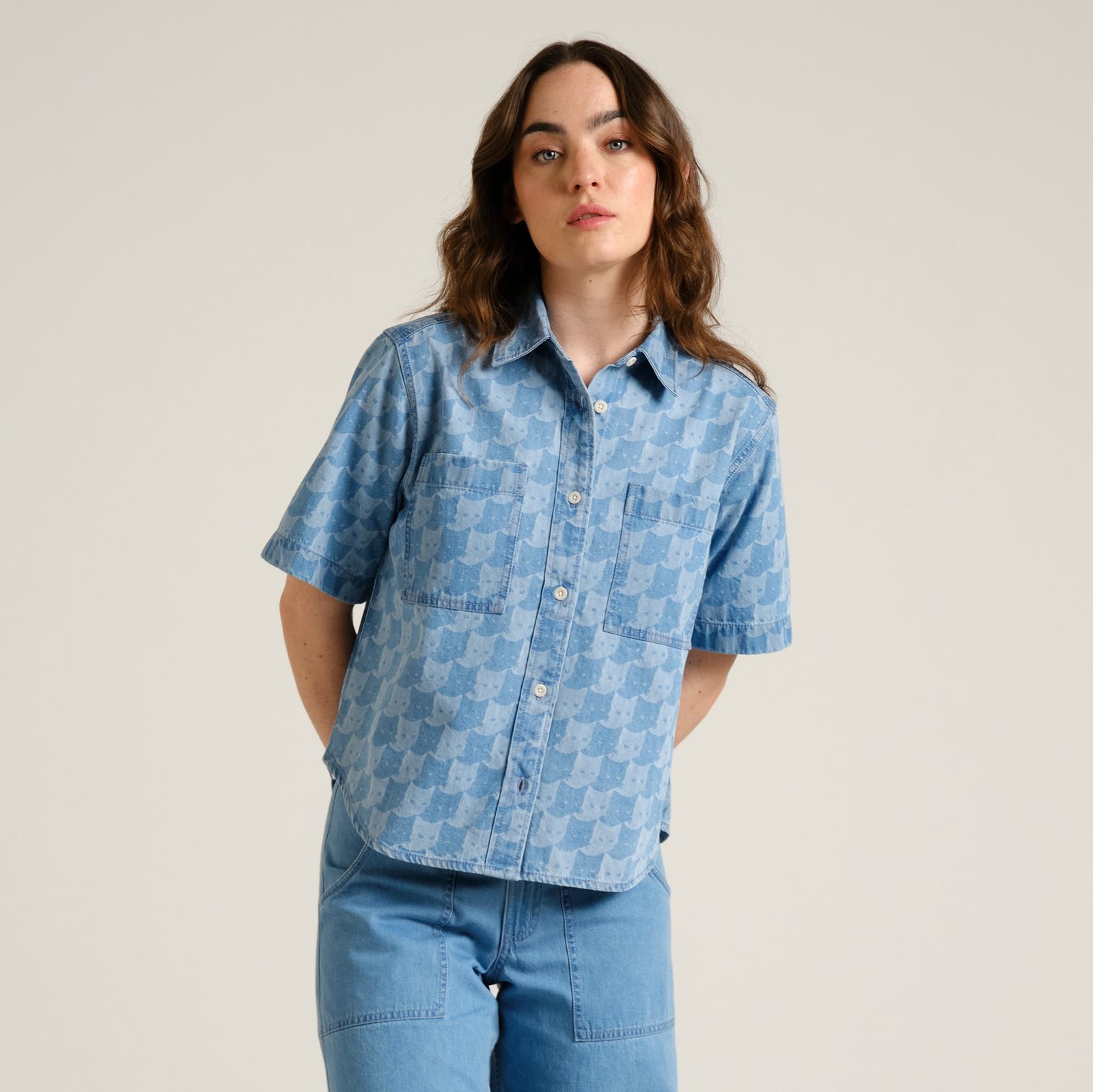 Shirt Stensvik Denim Pepita Cats Light Blue