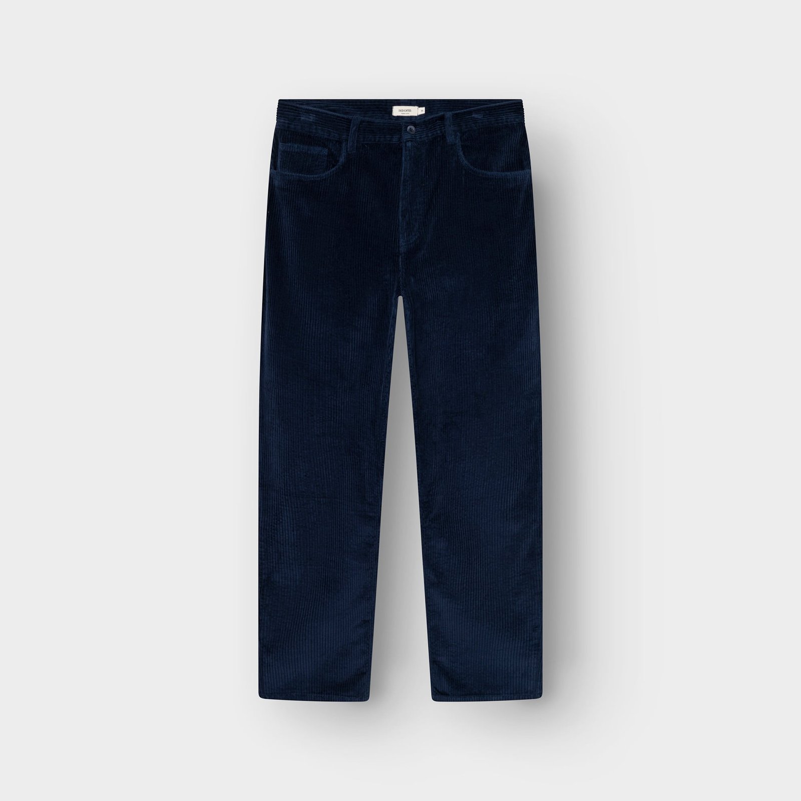 Front view of the Hamburg Corduroy Pants in navy blue, laid flat against a light background.