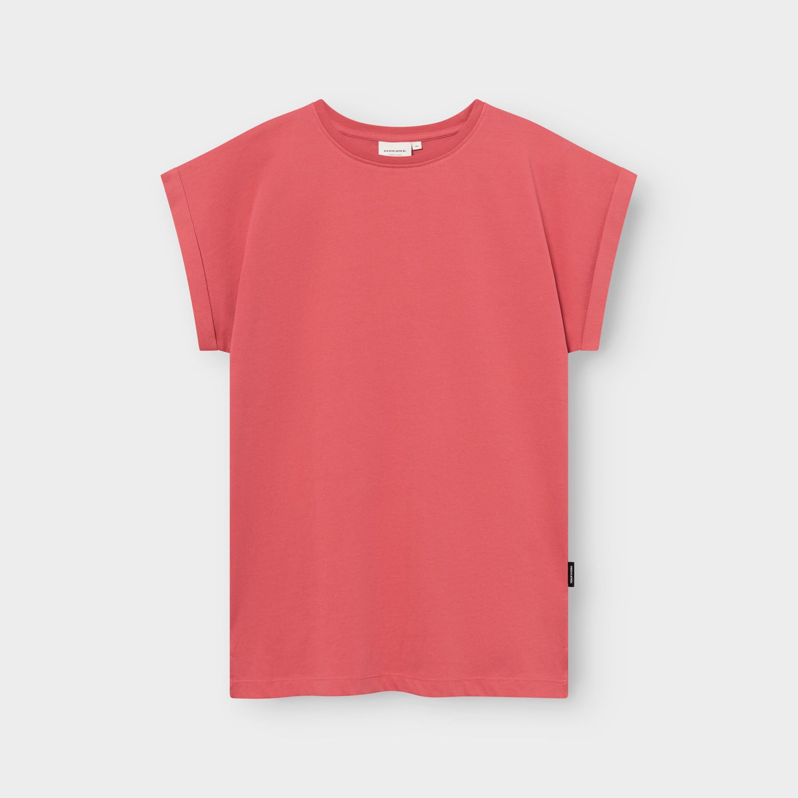 A studio shot of the Dedicated T-shirt Visby Base in a vibrant Holly Red, perfect for adding a pop of color to your day.