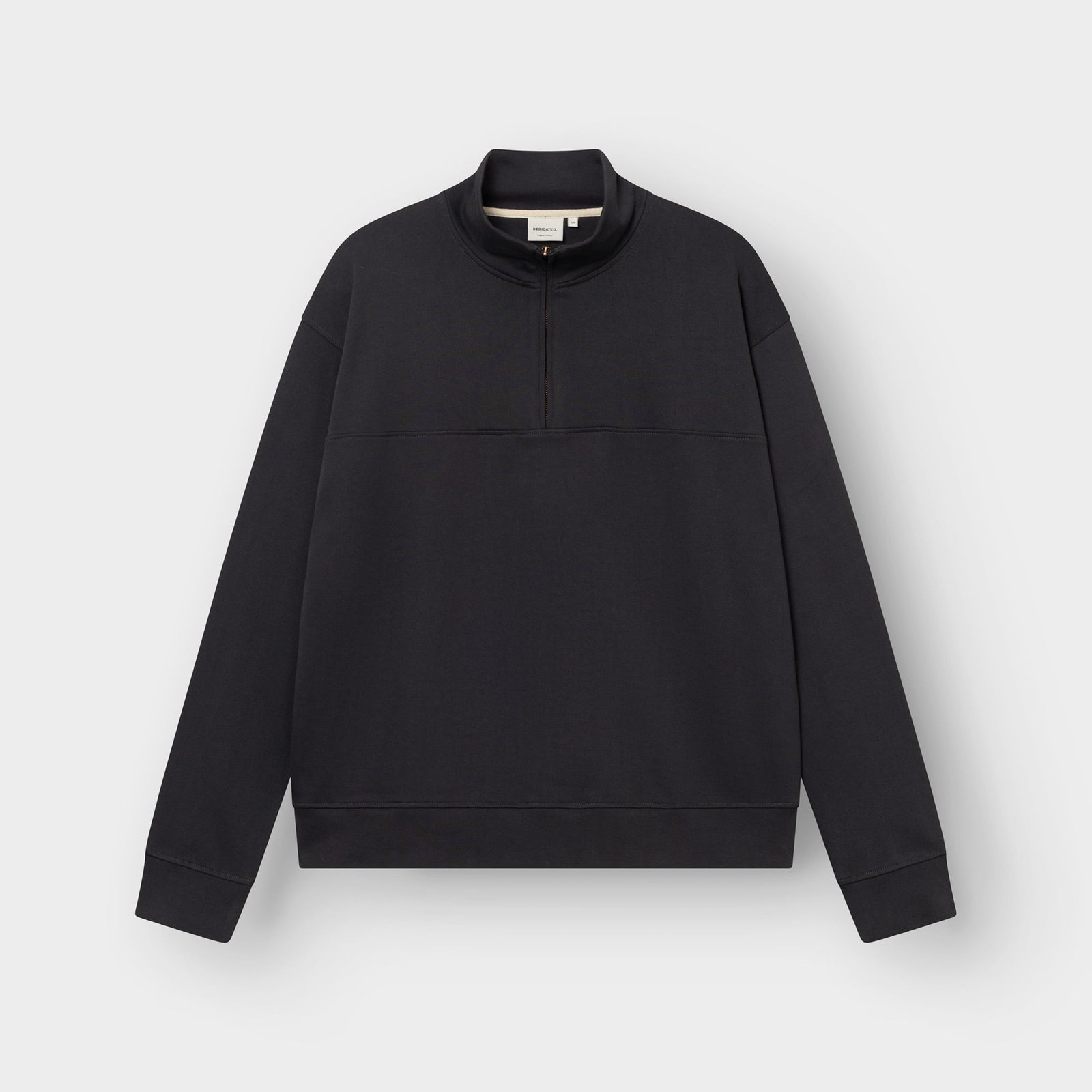 The Dedicated Half Zip Sweatshirt Sandvalla in Phantom Black, seen from the front in a clean studio shot.