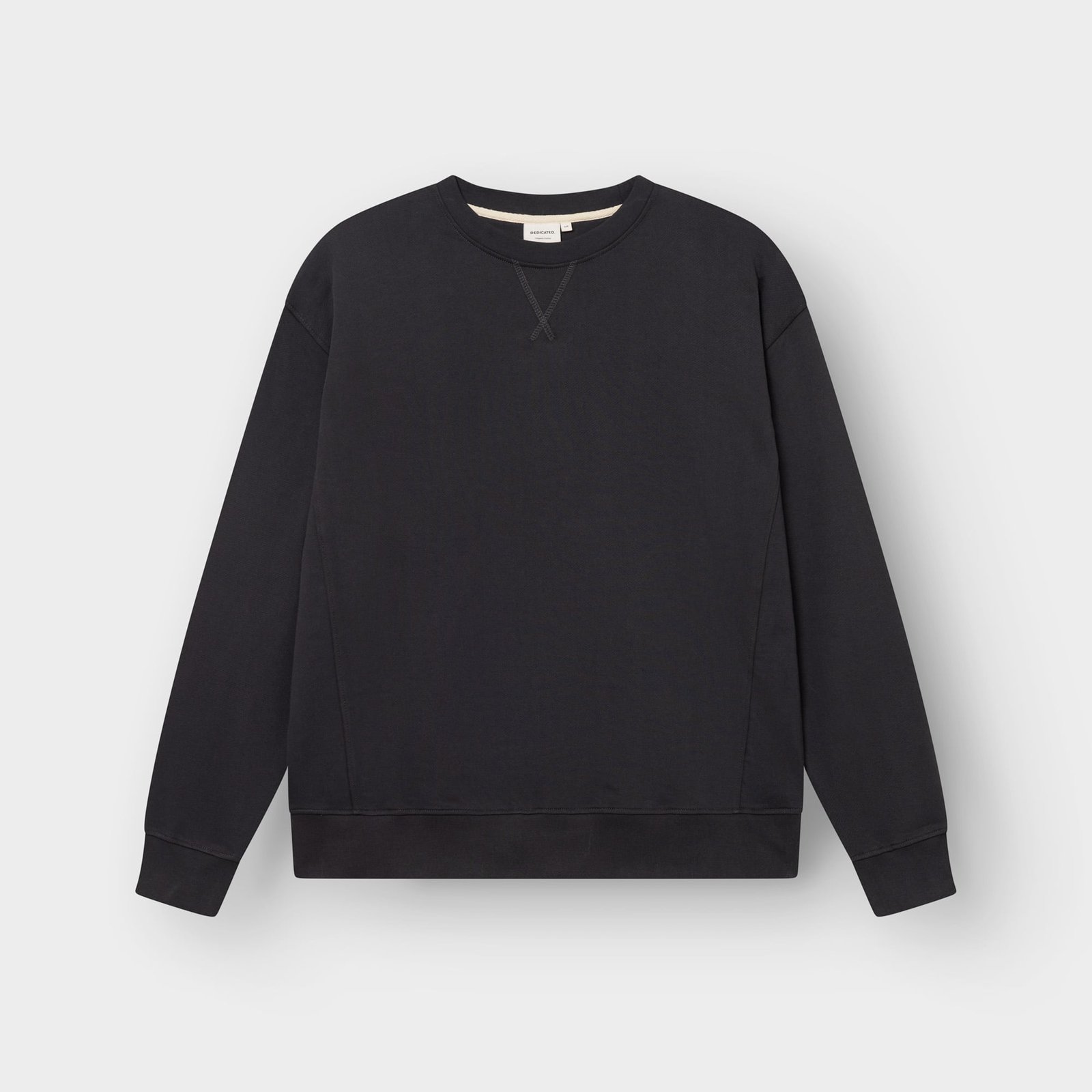 A flat lay image of the Dedicated Sweatshirt Bettna in Phantom Black, showcasing its clean lines and relaxed silhouette.