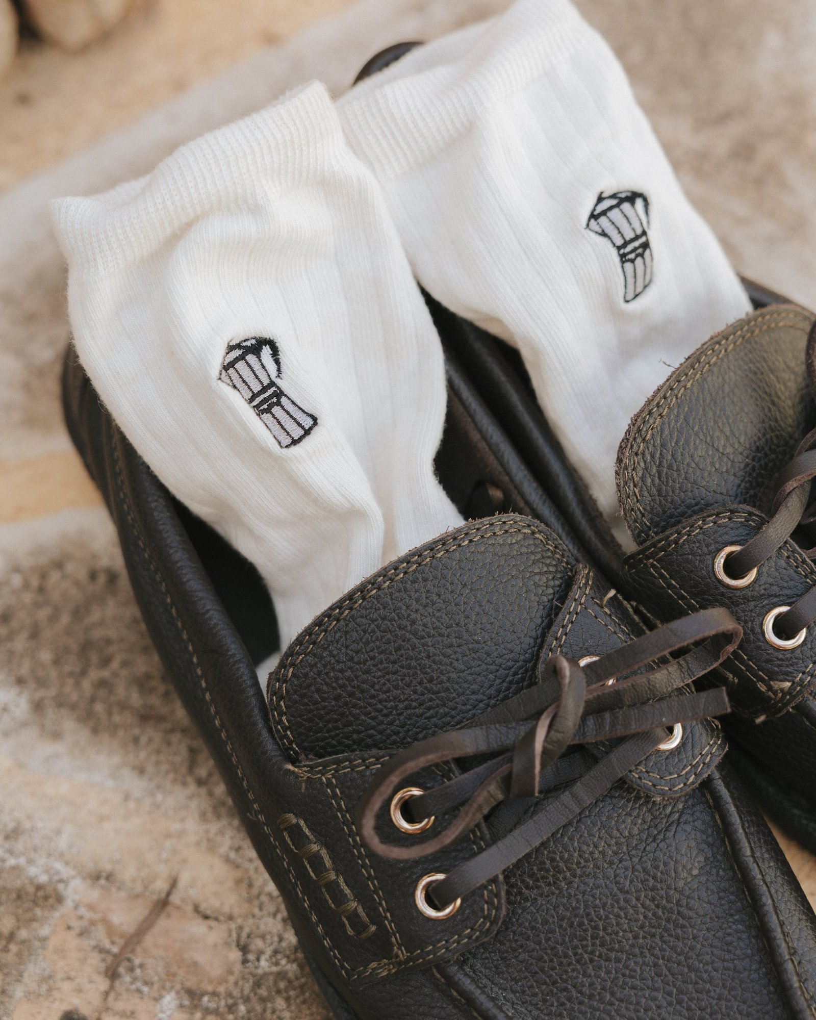 Rib Socks Knivsta Mocca EMB Off White