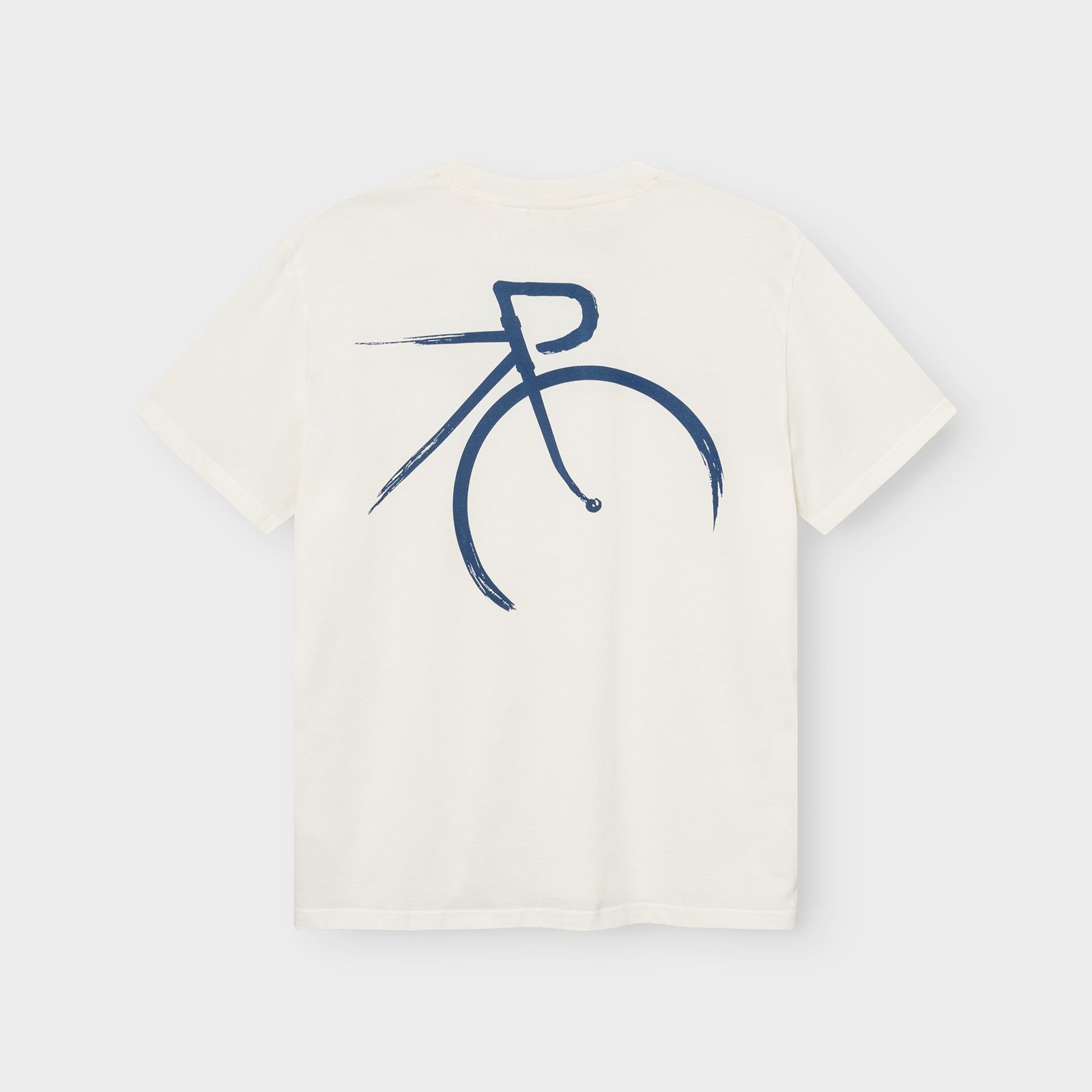 Back of the off-white T-shirt Stockholm, featuring a blue brushstroke graphic of a bicycle.