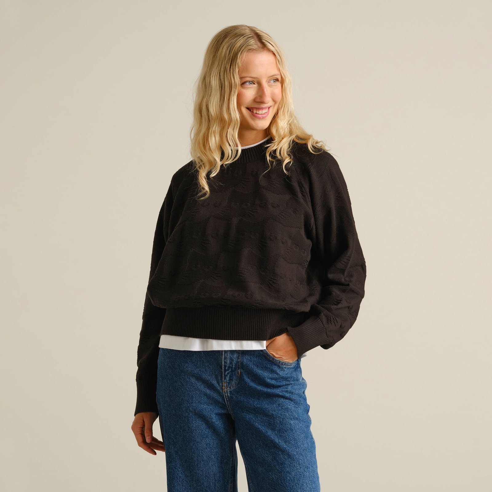Sweater Husie Pepita Cats Knit Black