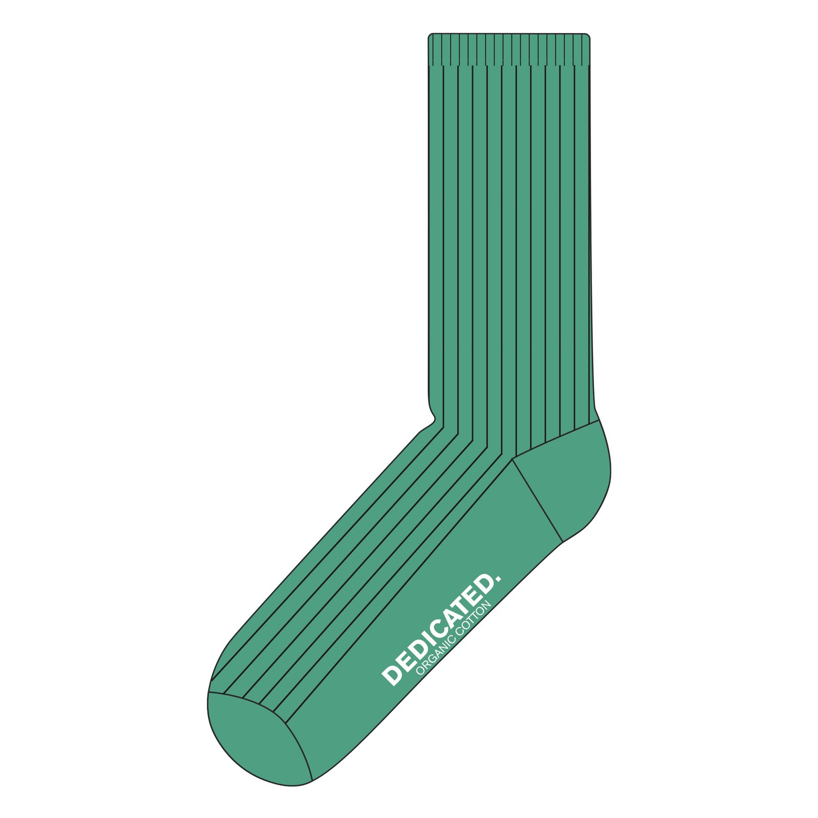 A single Rib Sock Knivsta in solid winter green, laid flat to show its classic ribbed texture and the brand name on the sole.