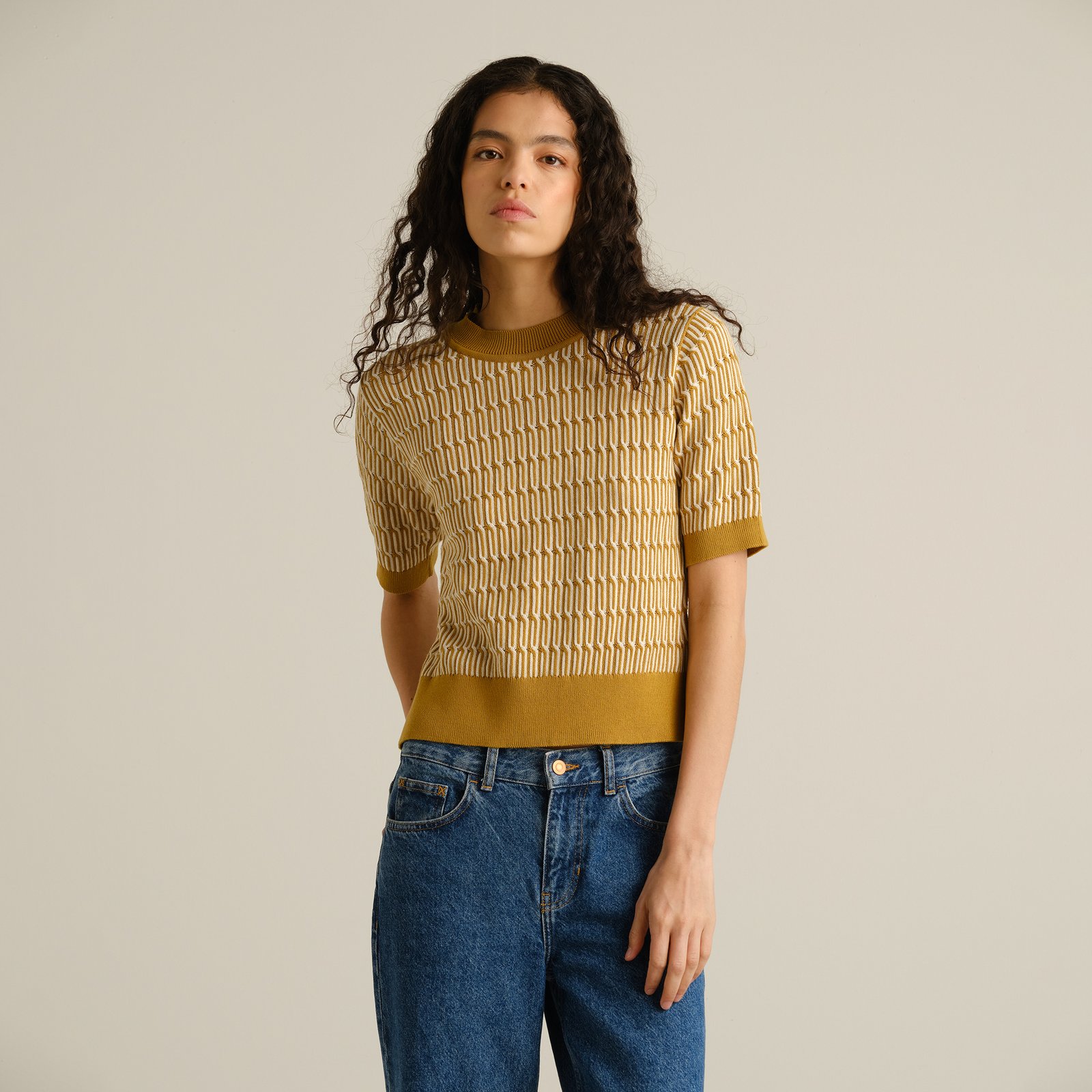 Knitted T-shirt Flen Infinity Knit Bronze Yellow