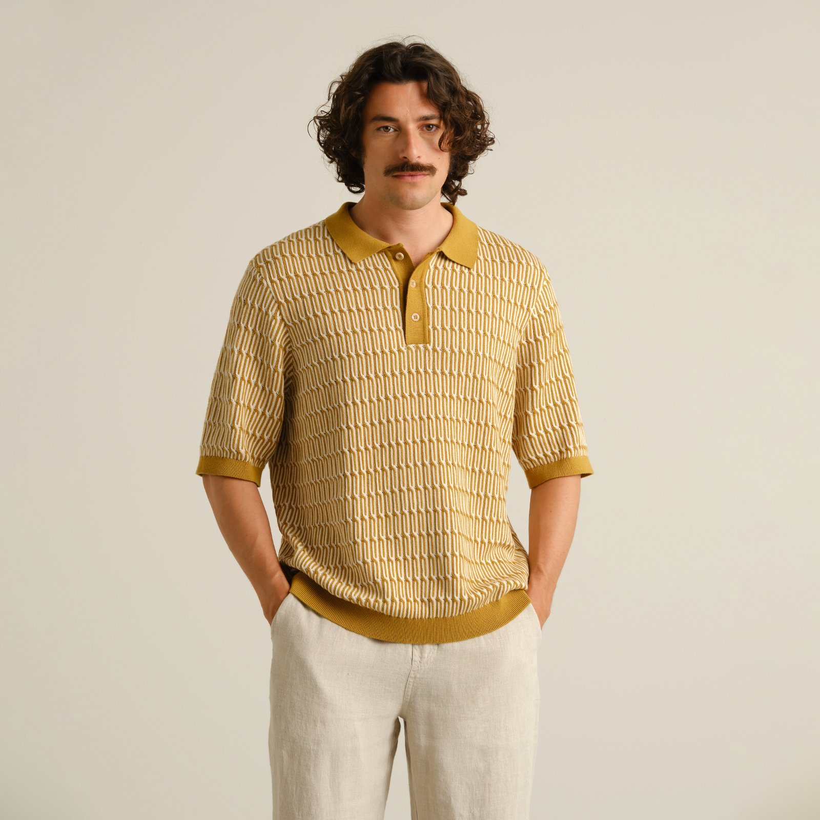 Knitted Polo Nogersund Bronze Yellow