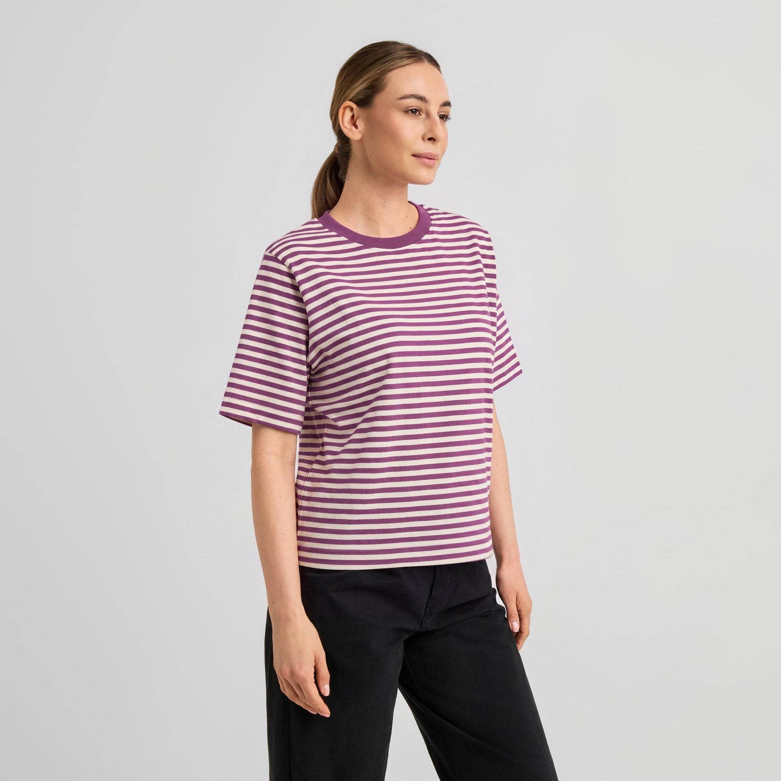 T-shirt Vadstena Stripes Purple/Off-White