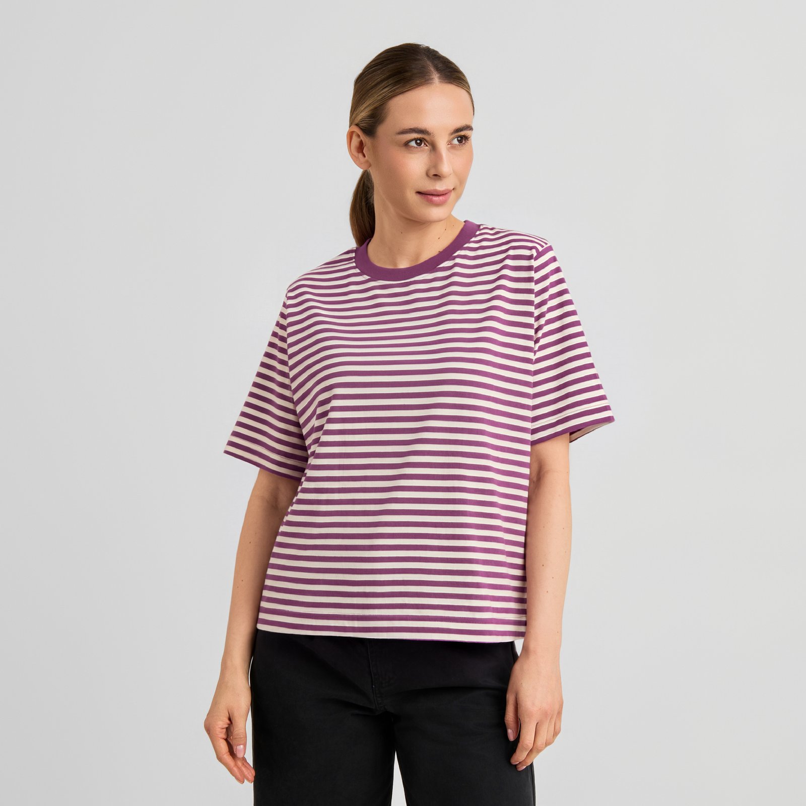 T-shirt Vadstena Stripes Purple/Off-White