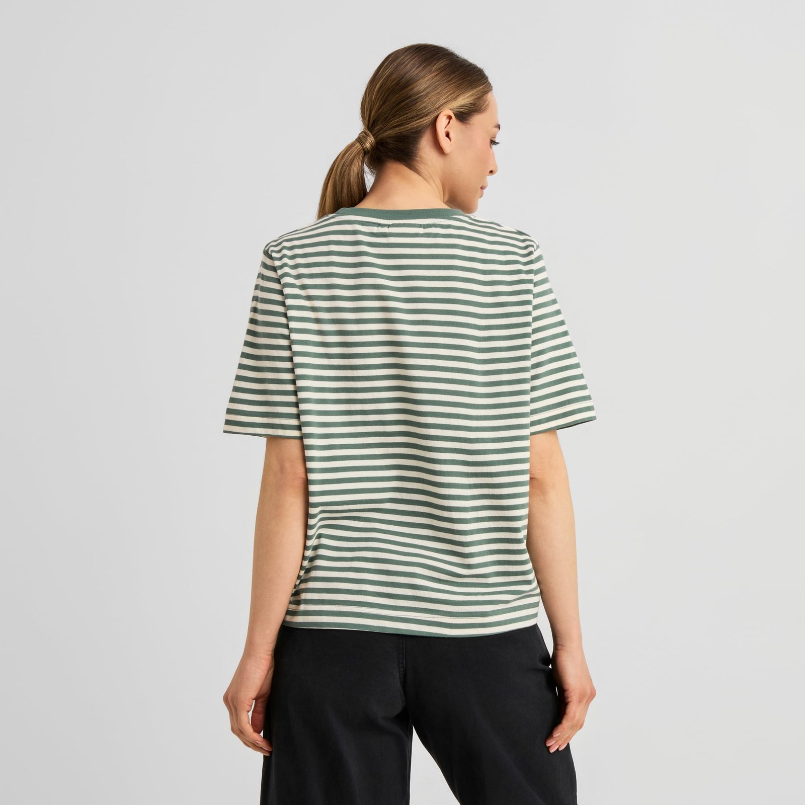 T-shirt Vadstena Stripes Green/Off-White