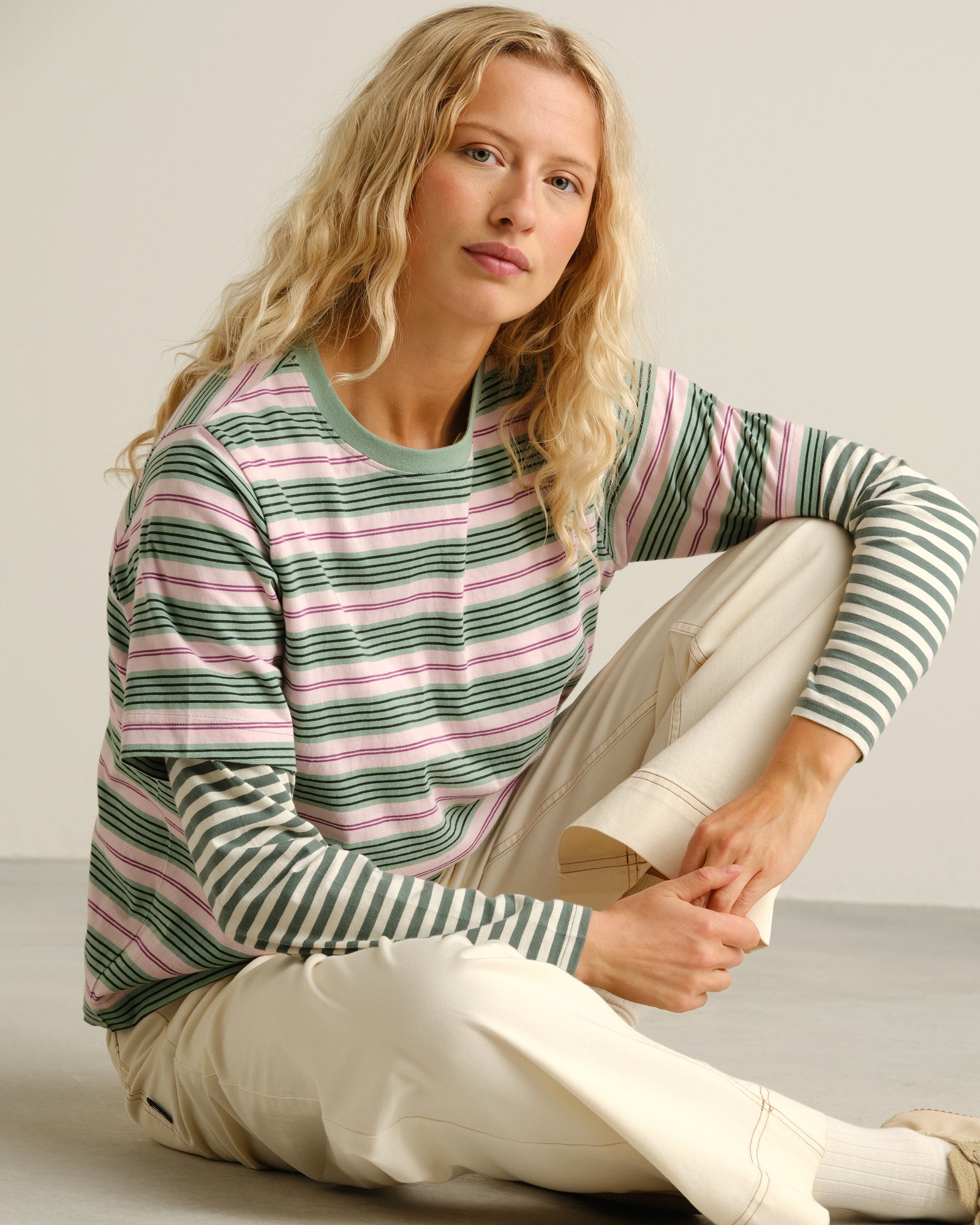 T-shirt Vadstena Retro Stripe Granite Green