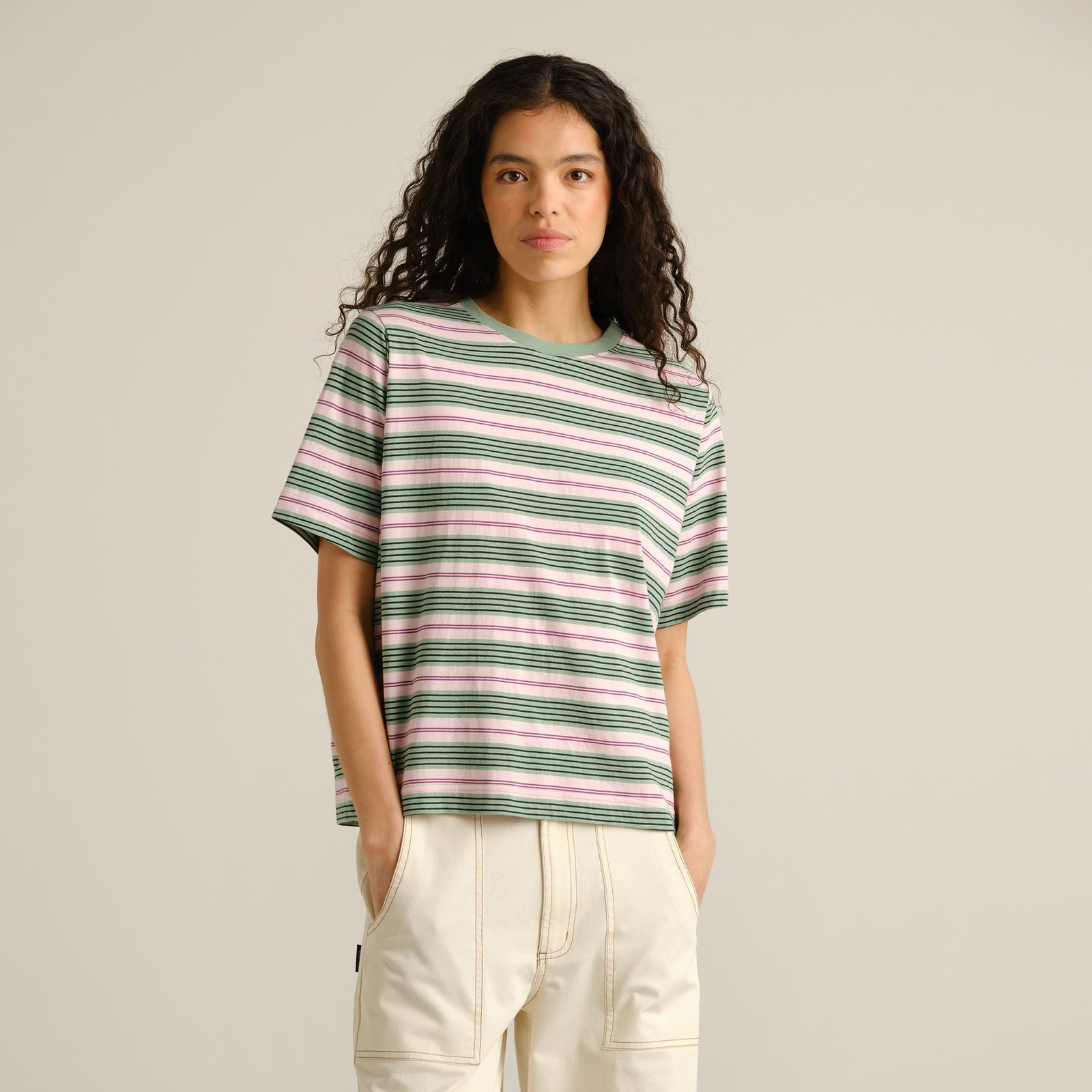 T-shirt Vadstena Retro Stripe Granite Green