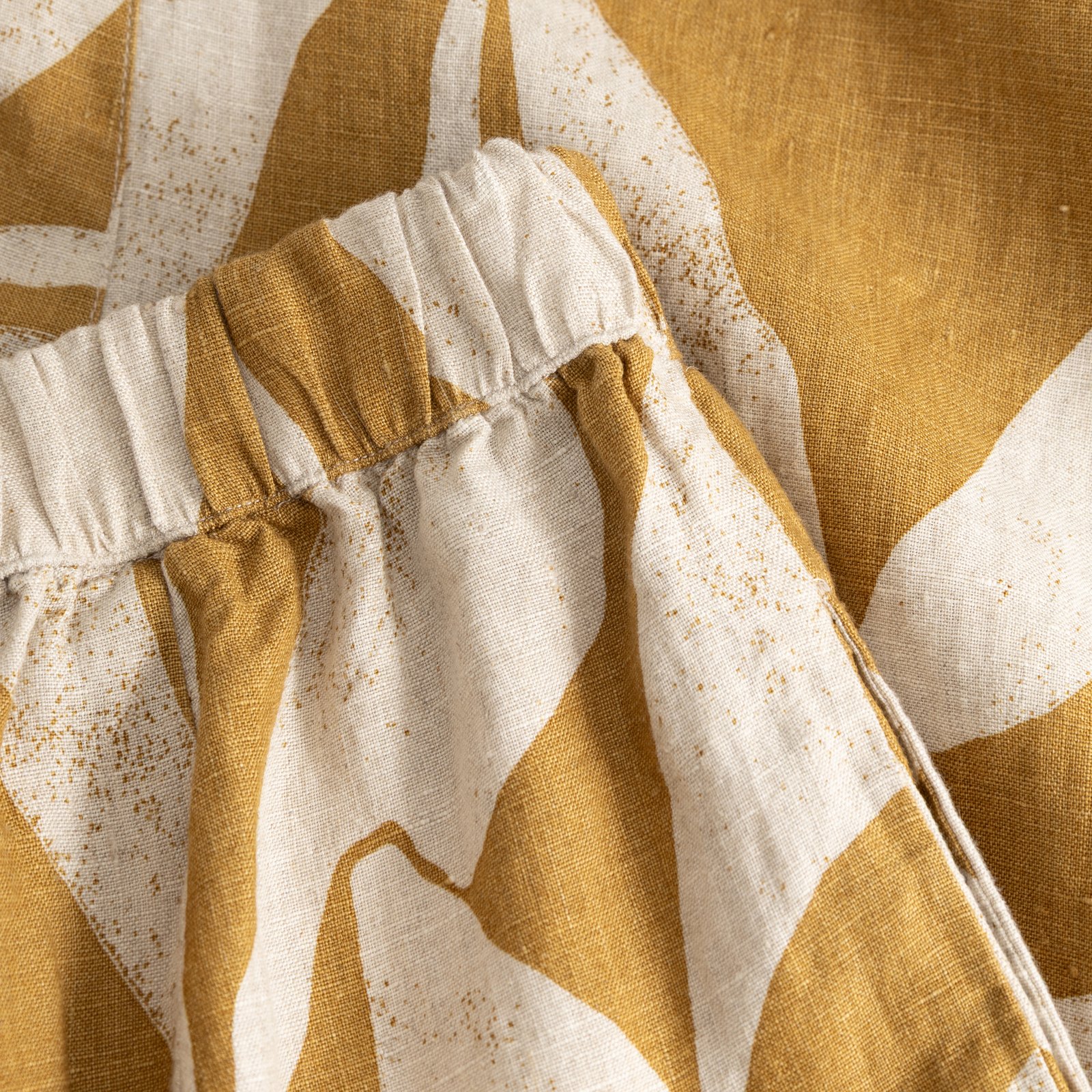 Pants Lansa Linen Abstract Leaf Bronze Yellow