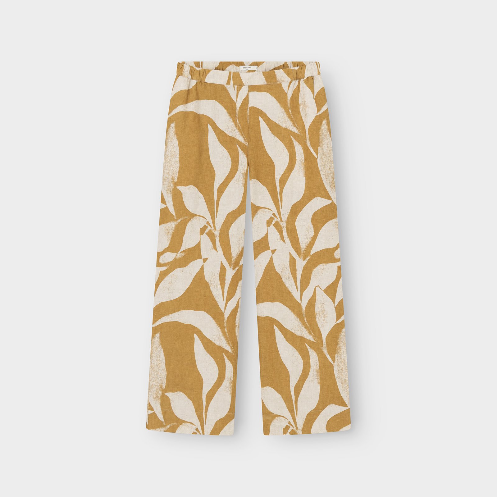Pants Lansa Linen Abstract Leaf Bronze Yellow