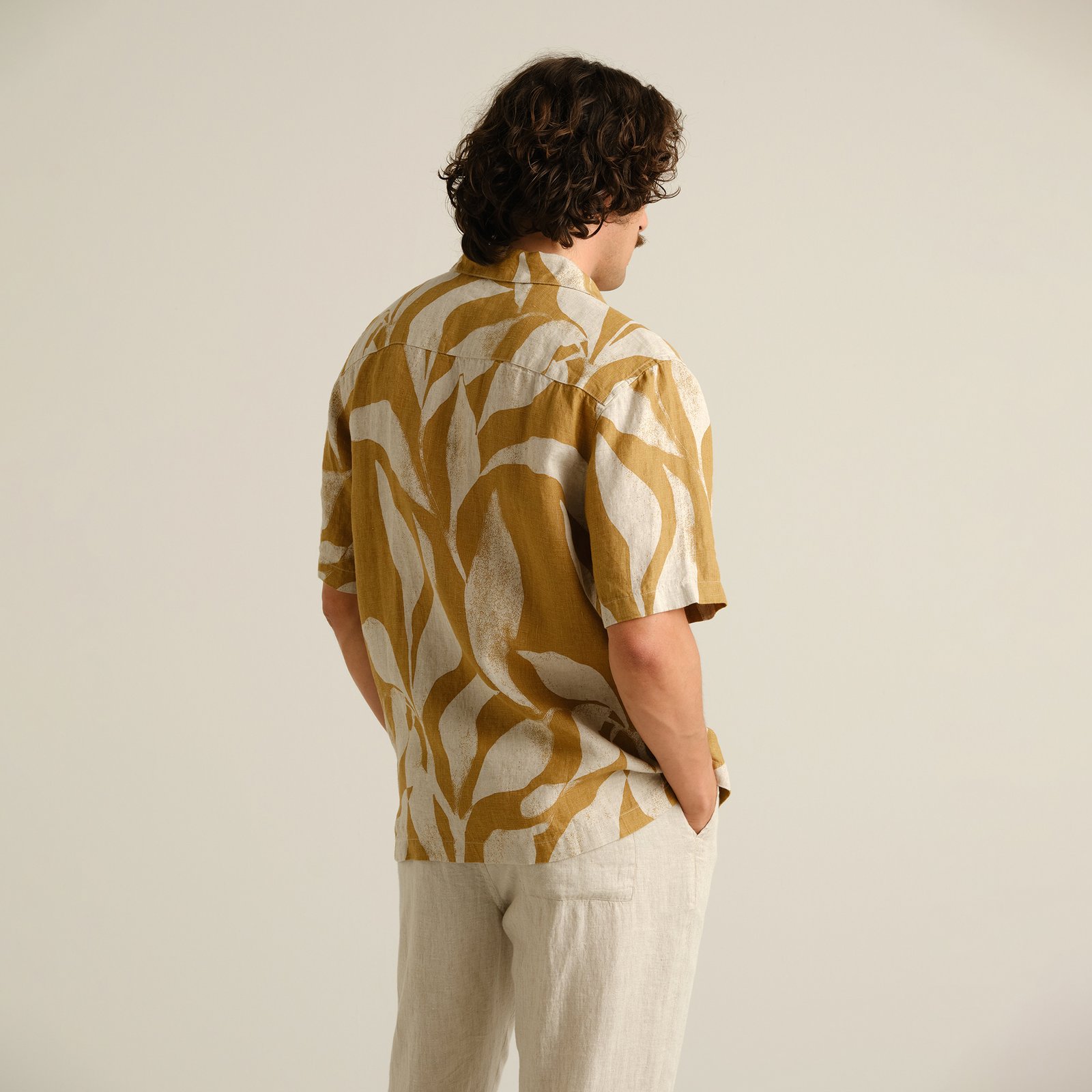 Shirt Marstrand Linen Abstract Leaf Bronze Yellow