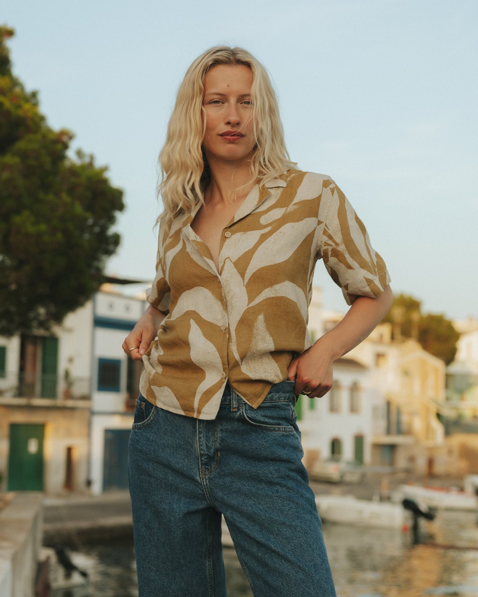 Shirt Torup Linen Abstract Leaf Bronze Yellow