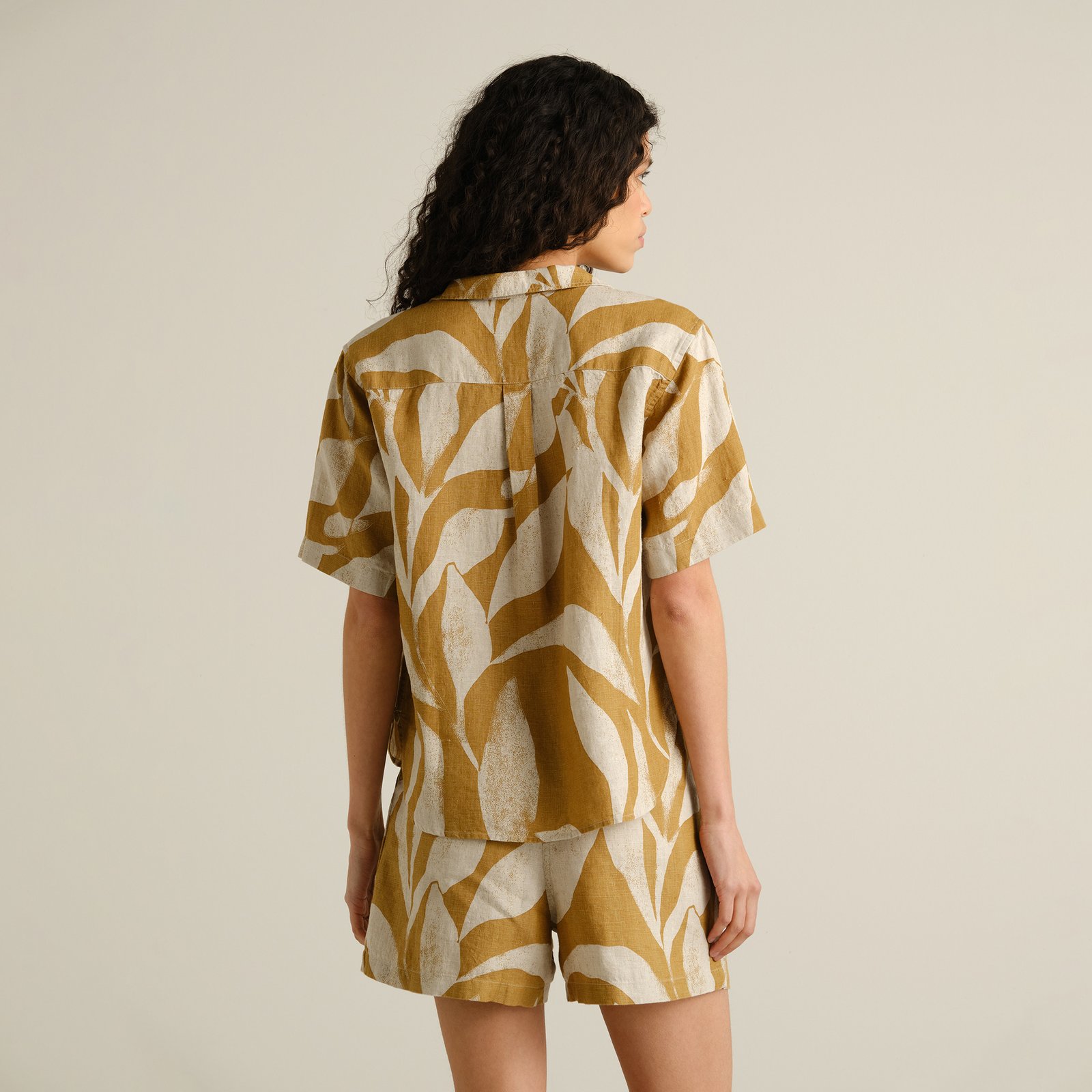 Shirt Torup Linen Abstract Leaf Bronze Yellow
