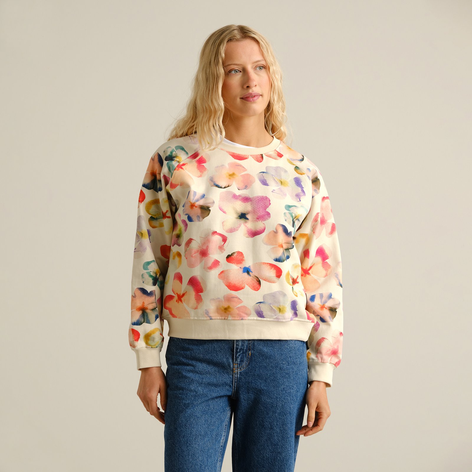 Sweatshirt Ystad Flower Cut Egg White