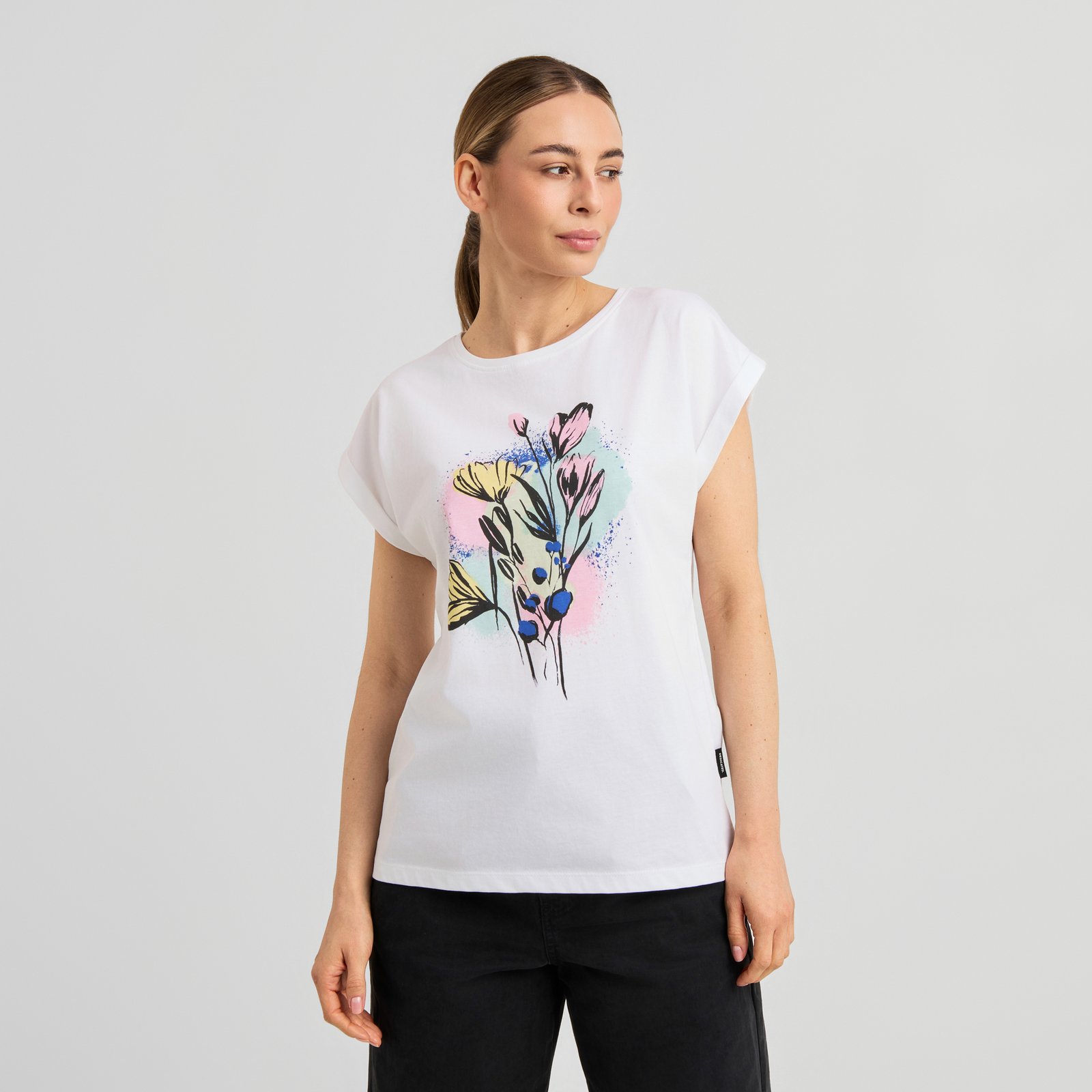 T-shirt Visby Mixed Media Flowers White