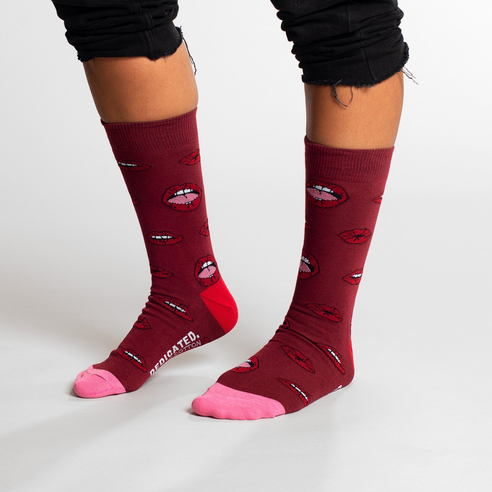 Socks Sigtuna Lips Pattern Burgundy