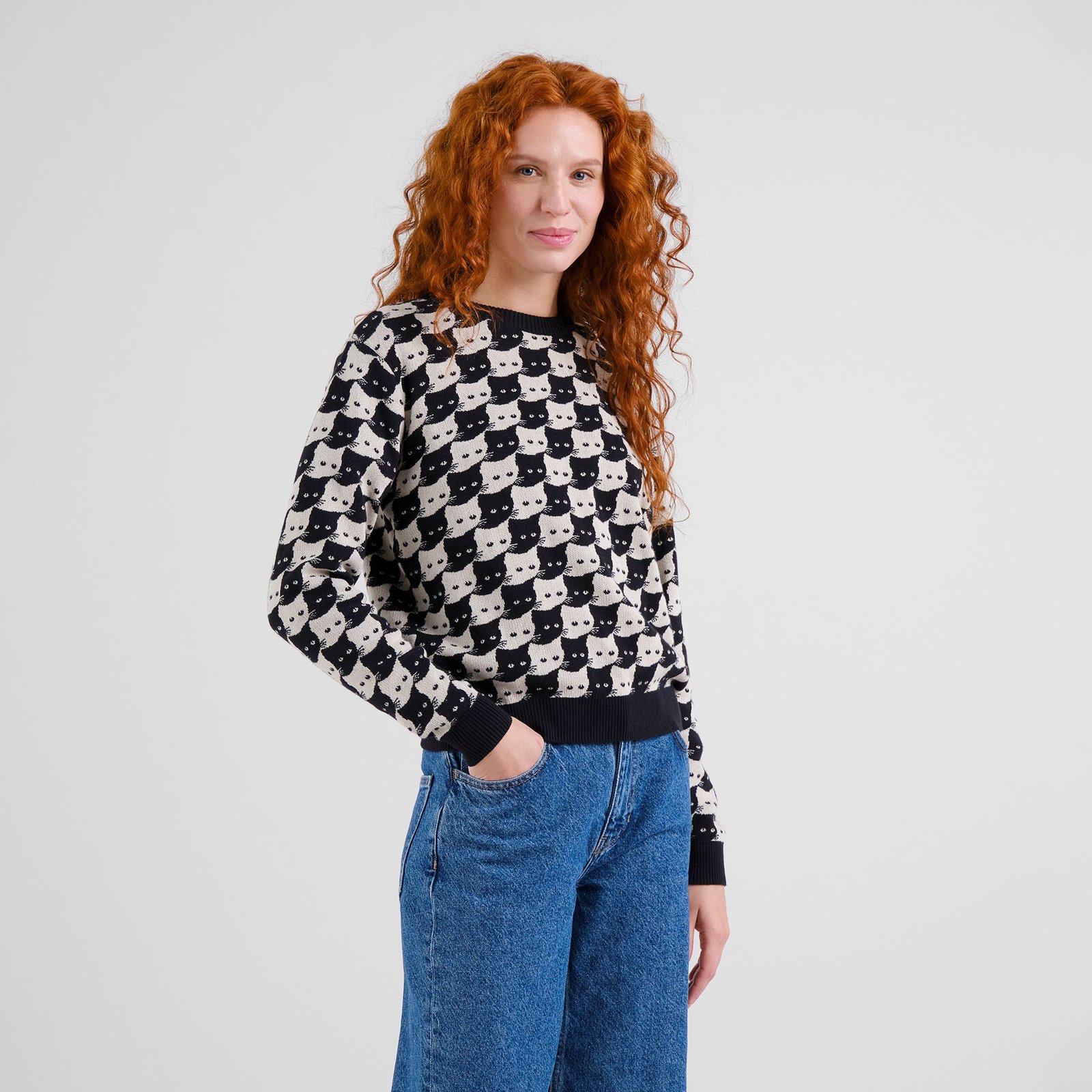 Sweater Arendal Pepita Cats Oat White