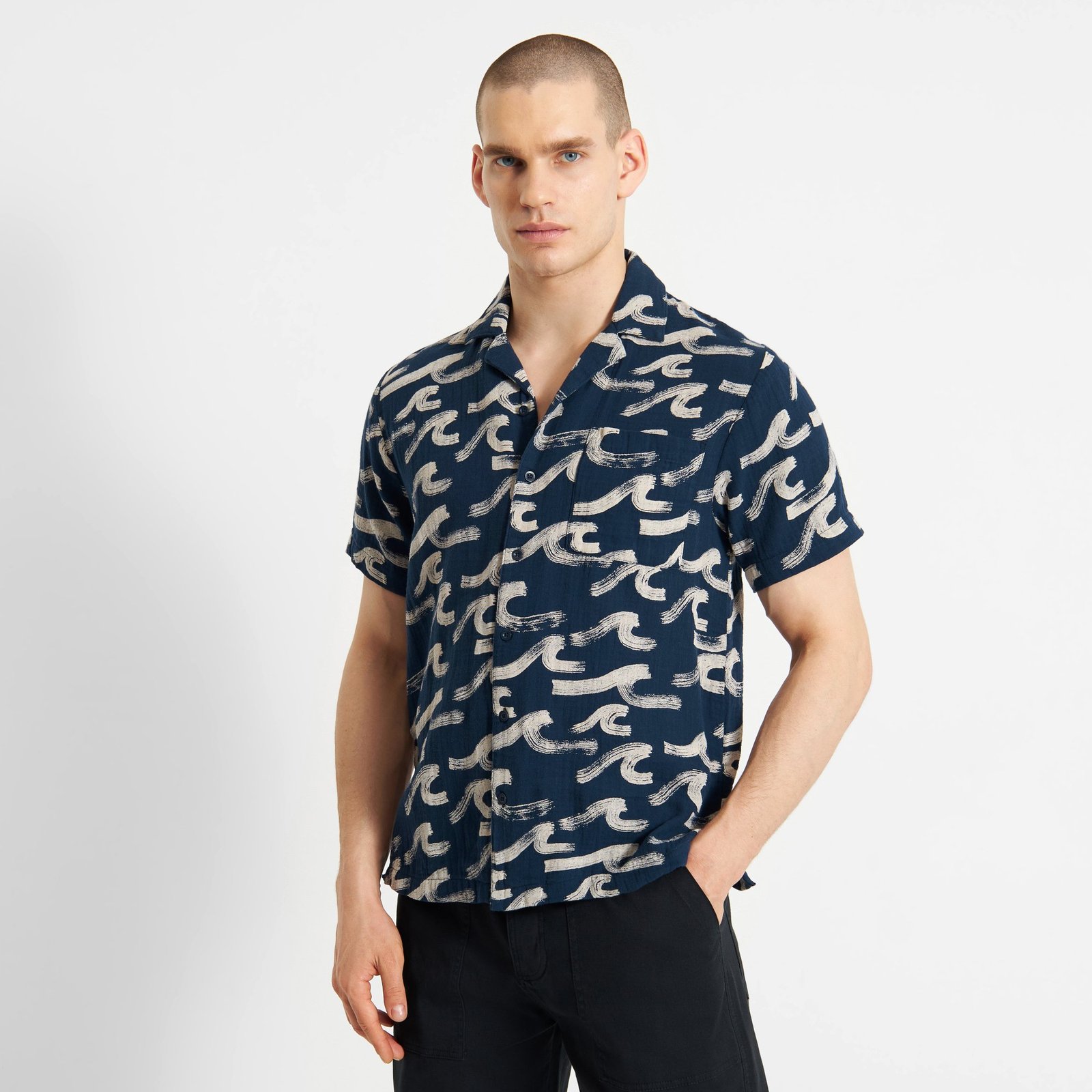 Shirt Marstrand Brushed Waves Navy