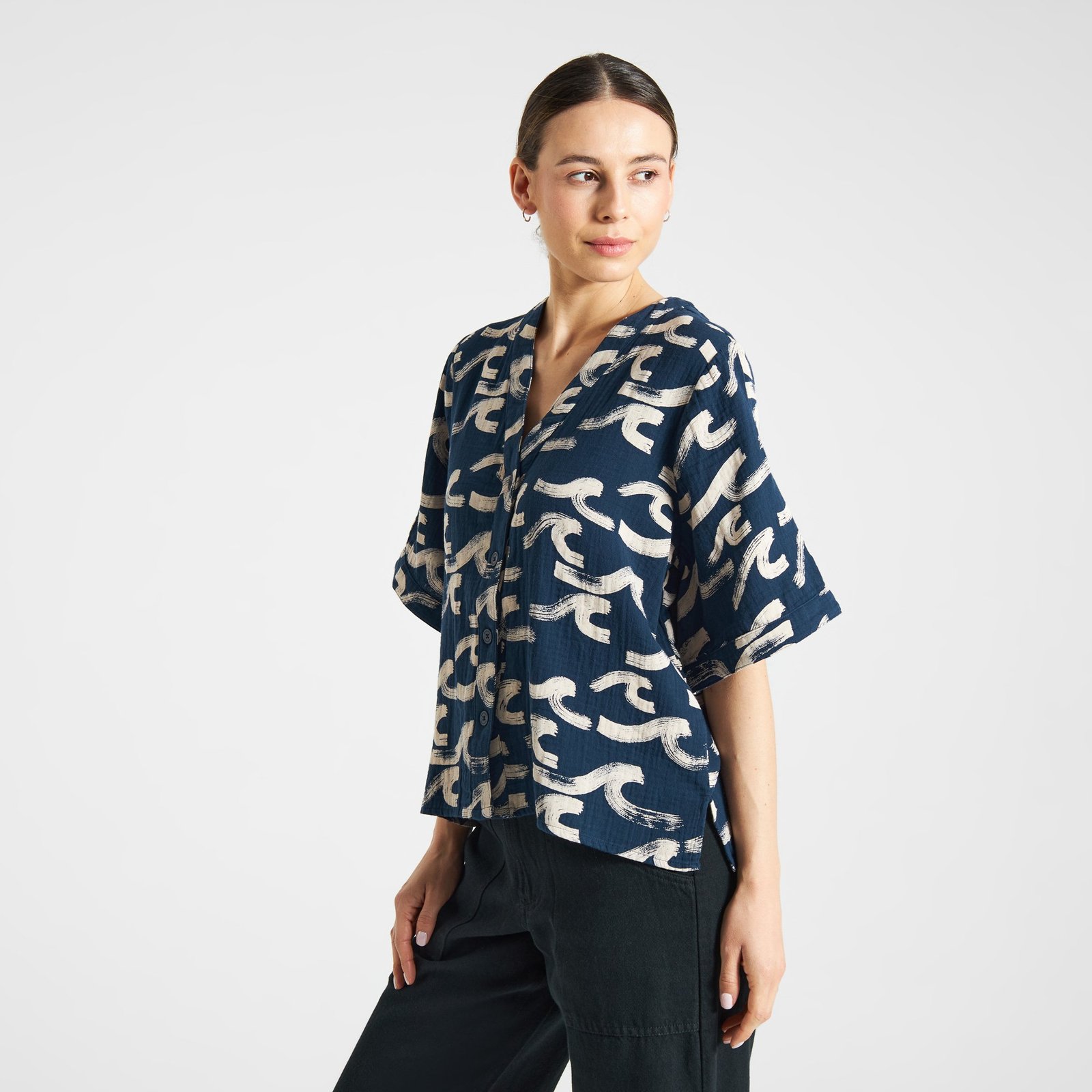 Blouse Odense Brushed Waves Black Iris