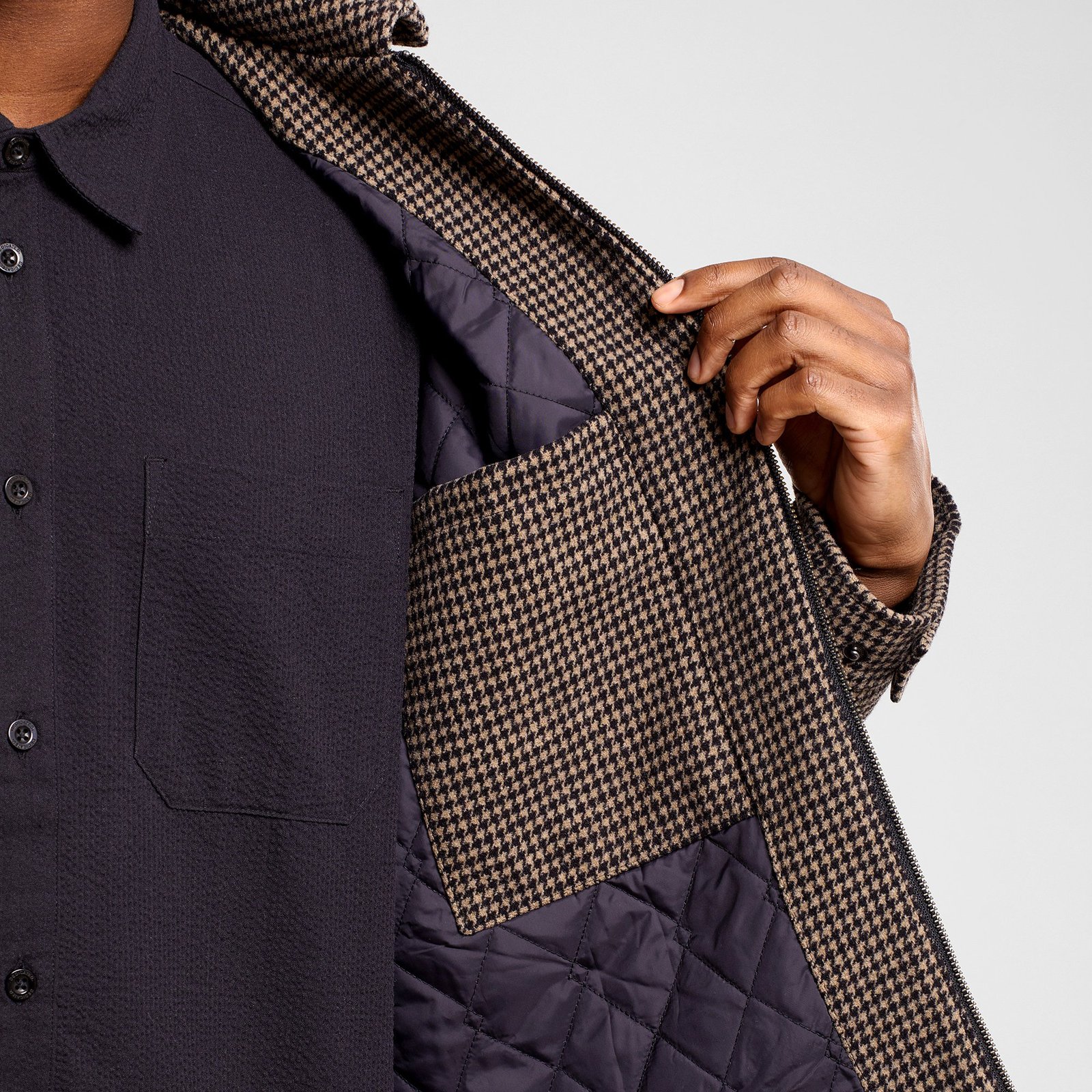 Padded Wool Jacket Vallentuna Pepita Brown