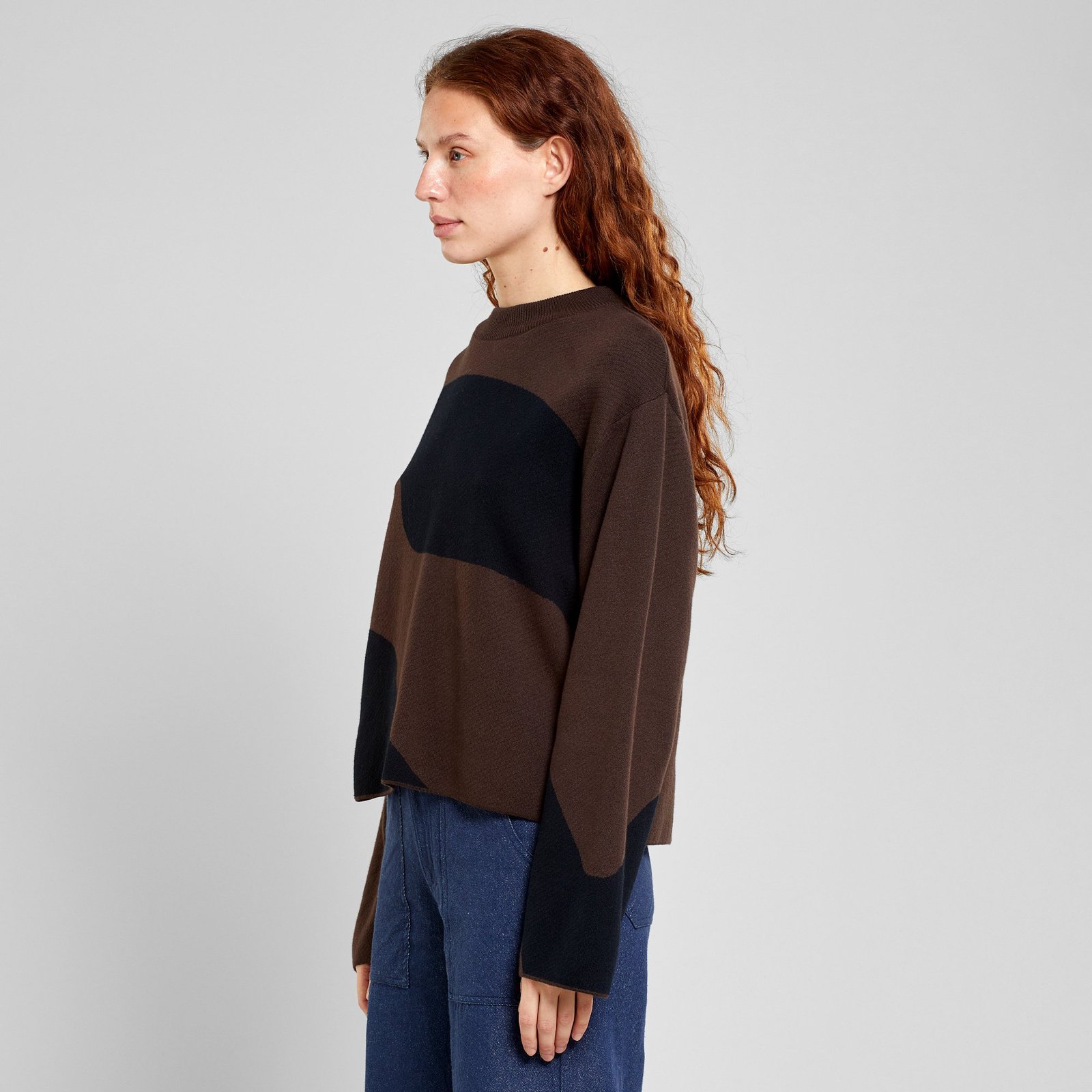 Sweater Limhamn Flowy Block Black/Coffee Brown