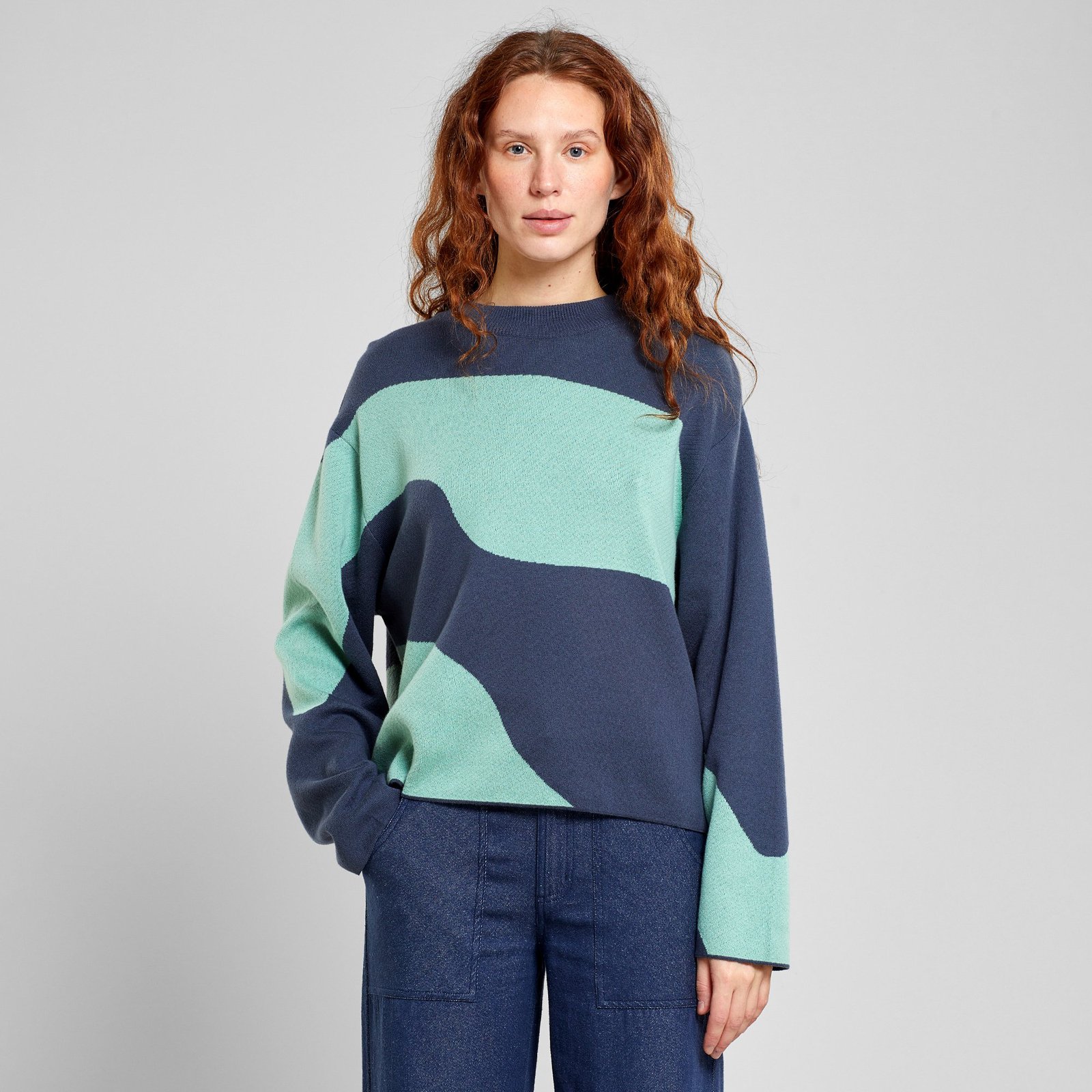 Sweater Limhamn Flowy Block Ombre Blue/Granite Green
