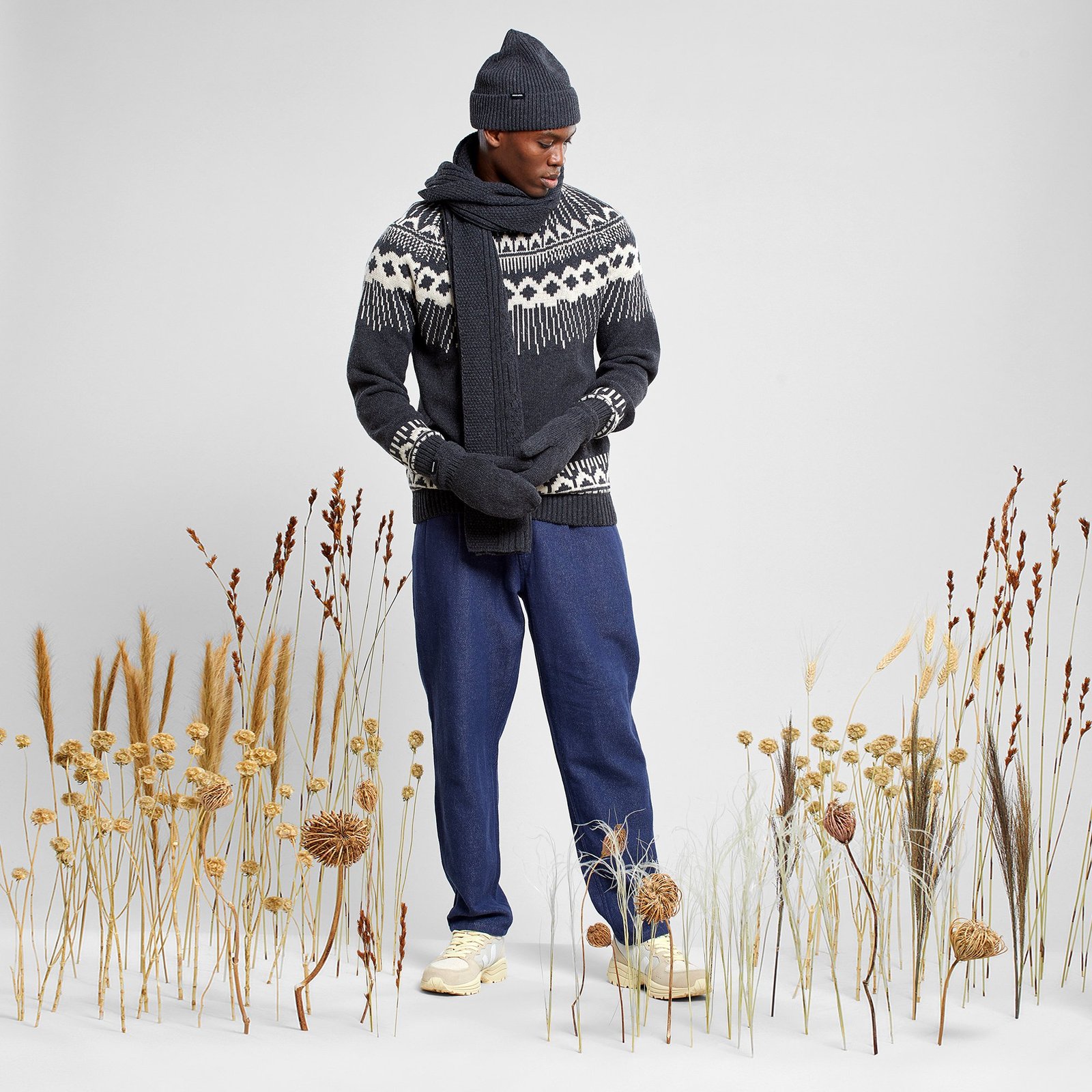 Sweater Malung Fair Isle Dark Grey Melange