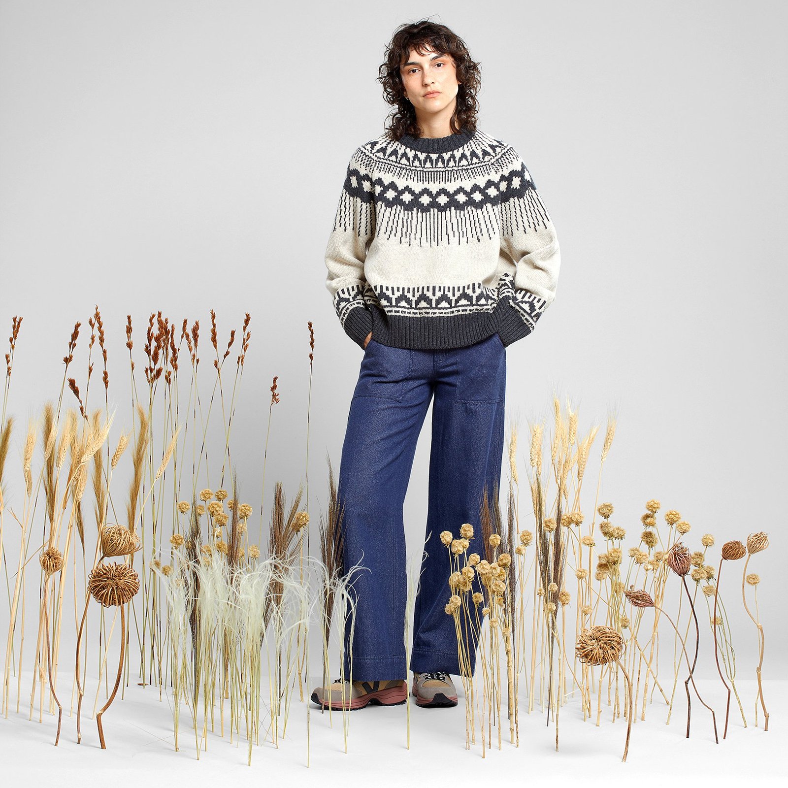 Sweater Senja Fair Isle Pearl White