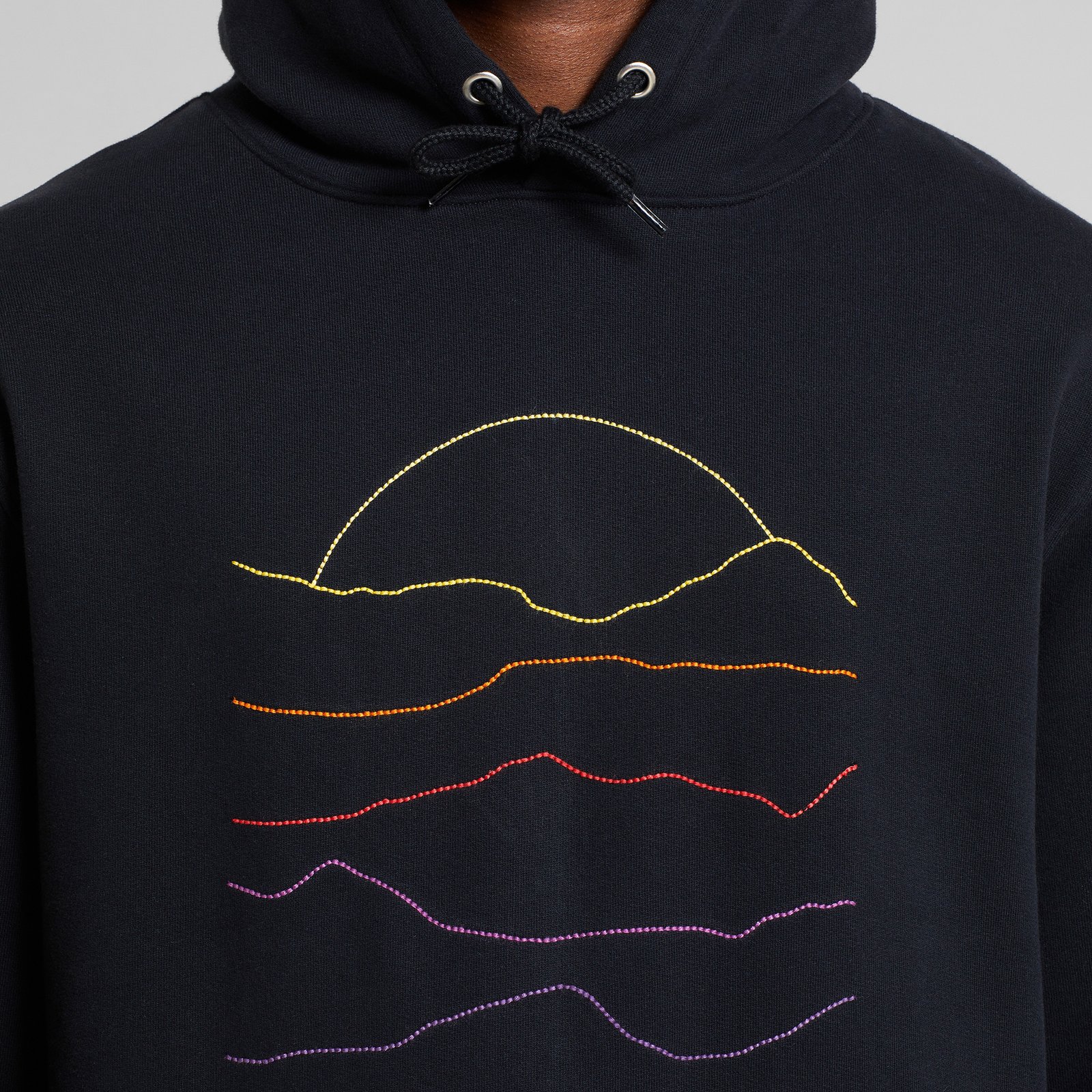 Hoodie Falun Sunset Lines Emb Black