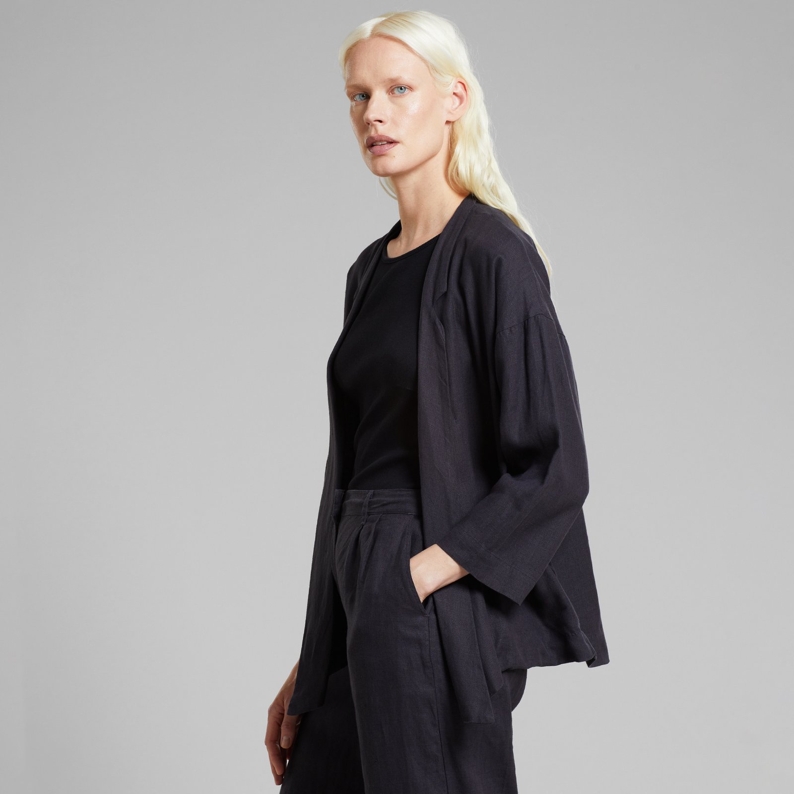 Loose Blazer Tanto Linen Phantom Black