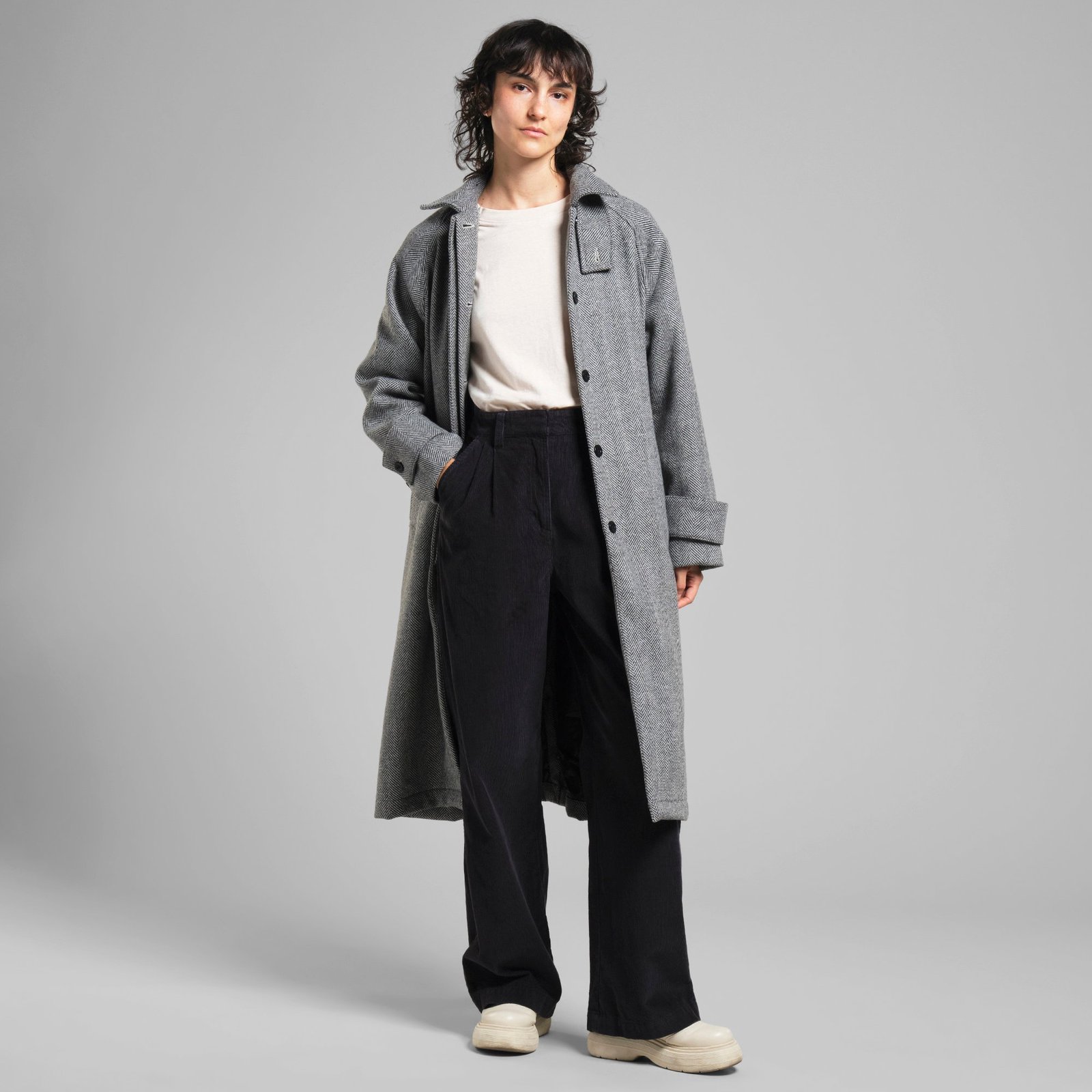 Wool Coat Lofsdalen Herringbone Black